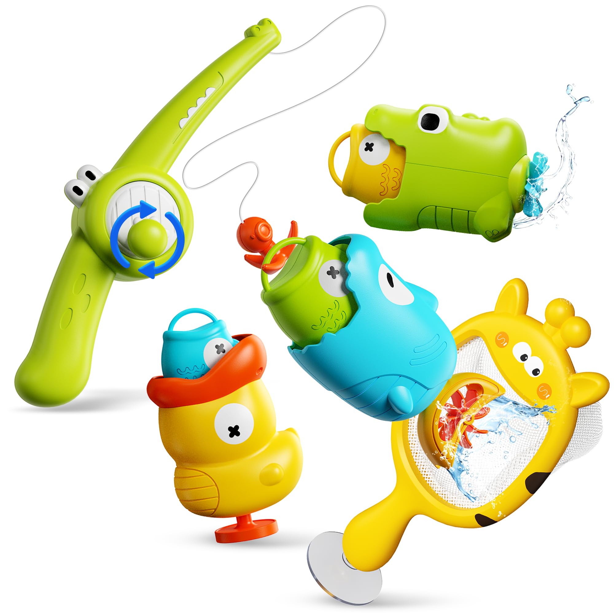 Non-Toxic Mold-Free Kids Bath Toys - Fun Toddler Fishing Game Set with Fishing Net, Perfect Birthday Gift for Boys & Girls Ages 3-5 | Water Play Toys for Bathtub, Pool & Beach | Encourages Sensory Play & Early Learning