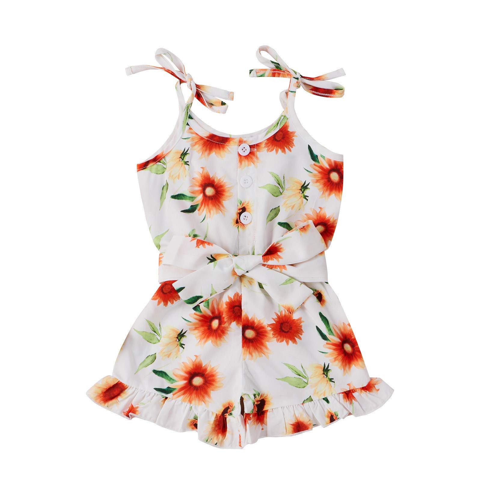 FORESTIME Toddler Baby Girls Sunflower Print Suspender Romper Jumpsuit - Fall Winter Outfit for Infants & Kids - Perfect for Playdates, Family Photos & Seasonal Events
