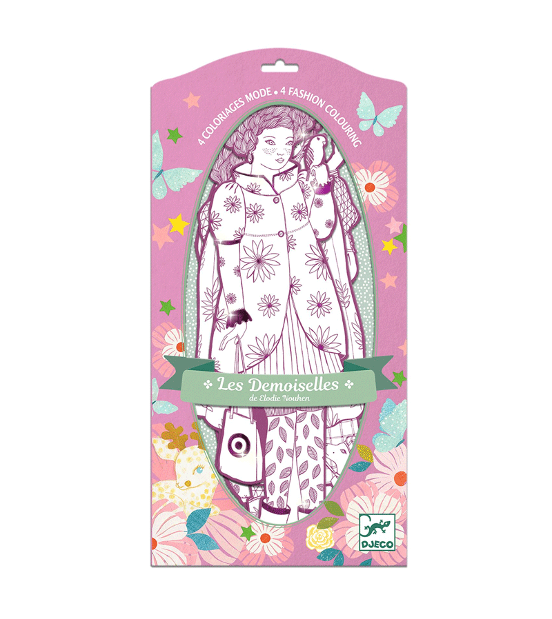 Rosemary & Friends Les Demoiselles Fashion Coloring Book by Djeco - Creative Art Activity for Kids & Adults, Perfect for Relaxation & Stress Relief