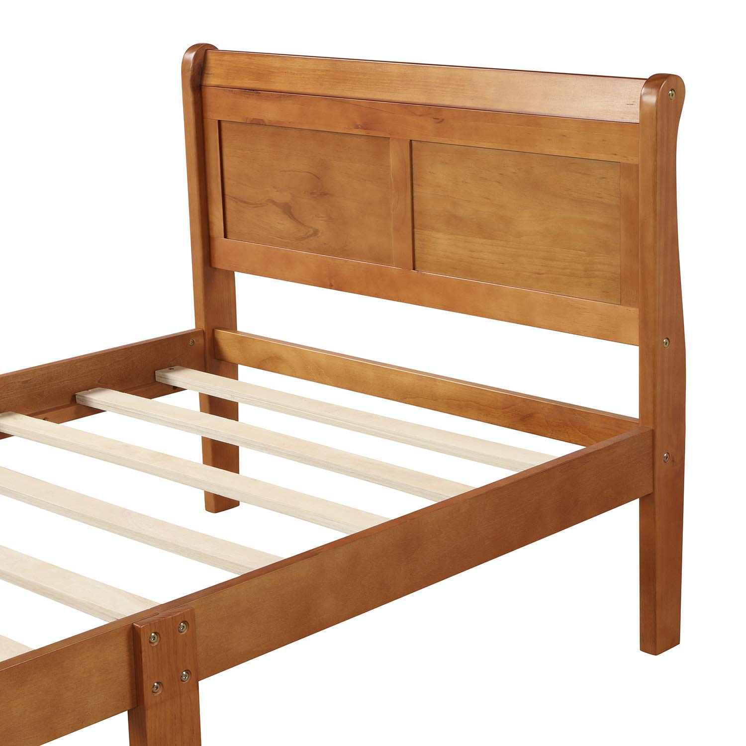Harper & Bright Designs Solid Wood Twin Bed Frame with Headboard & Footboard - Sturdy Platform Bed with Slat Support for Kids, Teens & Adults - No Box Spring Needed - Classic Sleigh Design (Oak Finish) - Perfect for Bedrooms, Guest Rooms & Dormitories