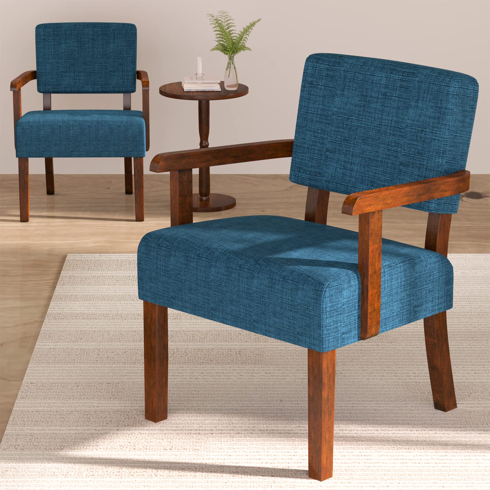2-Piece Accent Chair Set with Side Table - Soft Upholstered Armchairs for Living Room, Bedroom, Reading Nook or Office Waiting Area - Lake Blue Modern Lounge Chairs (AC01) - Perfect for Small Spaces, Apartment Decor & Coffee Break Relaxation