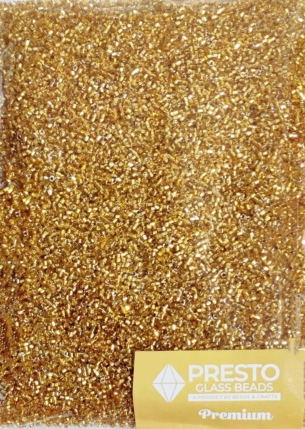 Presto Glass Beads - 15/0 Size (2.5mm) Gold Premium Cut Beads for Embroidery, Jewelry Making, Aari & Maggam Work - 150g Pack - Perfect for DIY Crafts, Wedding Decor & Fashion Accessories