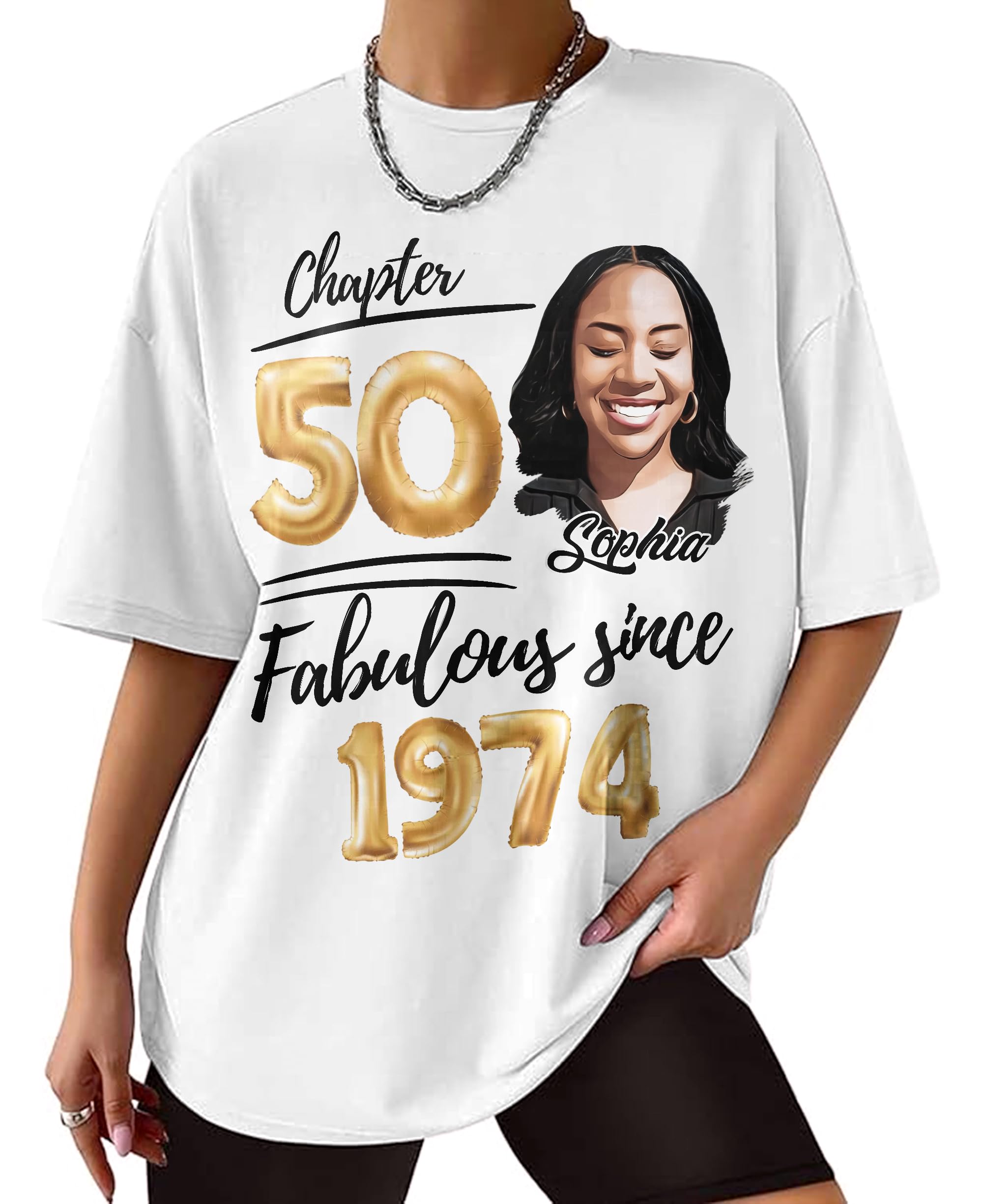 Custom Personalized 50th Birthday Shirt for Women - Photo, Name & Age Vintage 1974 Design - Perfect 50th Birthday Gift for Her - Great for Parties, Family Reunions & Milestone Celebrations