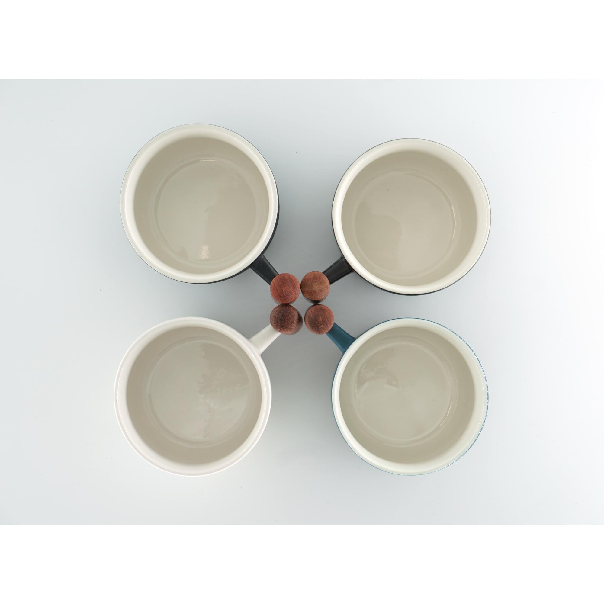 6 Oz Ceramic Espresso Cups with Wooden Handle - Set of 4 Small Coffee Mugs for Latte, Cappuccino, Tea & Hot Beverages - Perfect for Home, Office & Cafe Use