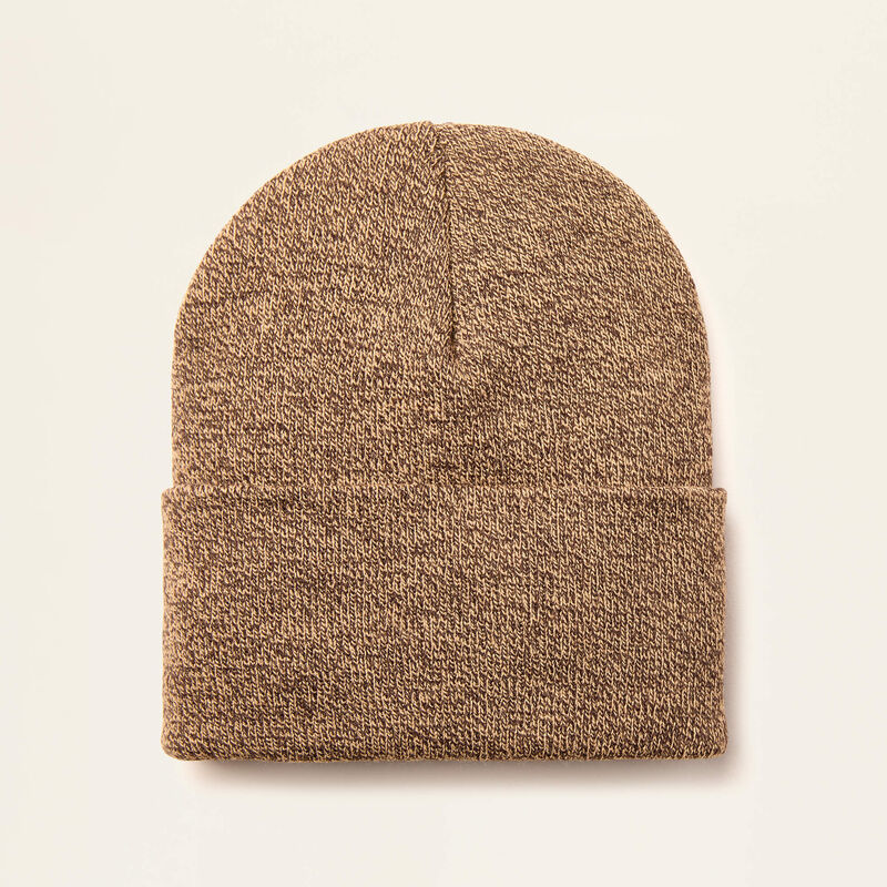 American Outdoors Patch Beanie Hat - Dark Brown/Sandstone - Warm Winter Knit Cap for Men & Women - Perfect for Hiking, Camping and Cold Weather Activities
