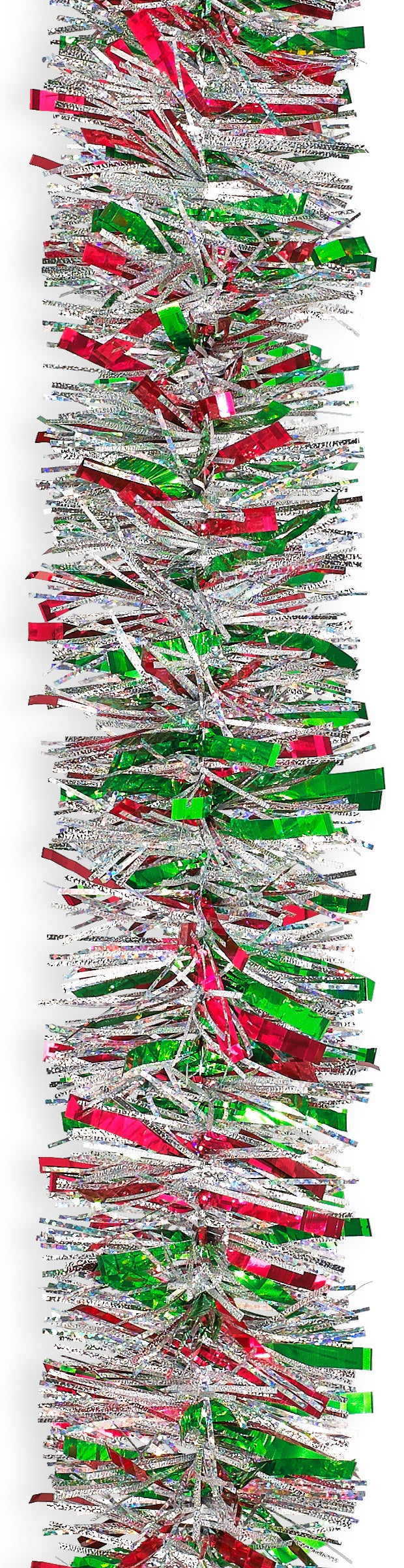 15' Fancy Laser Red, Green & Silver Metallic Tinsel Garland - Christmas Tree Decorations, Holiday Party Supplies, Home & Office Festive Decor