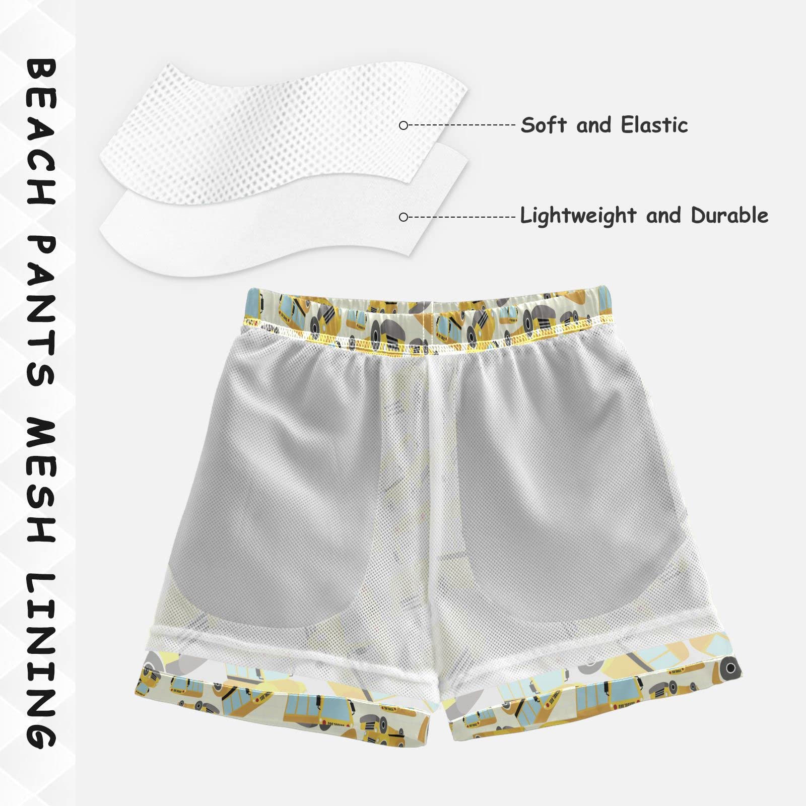 Boccsty Boys Swim Trunks - Tractor Yellow Truck Print Swimwear for Toddler & Kids (2T-XL) | Quick-Dry Board Shorts for Beach, Pool & Summer Water Play
