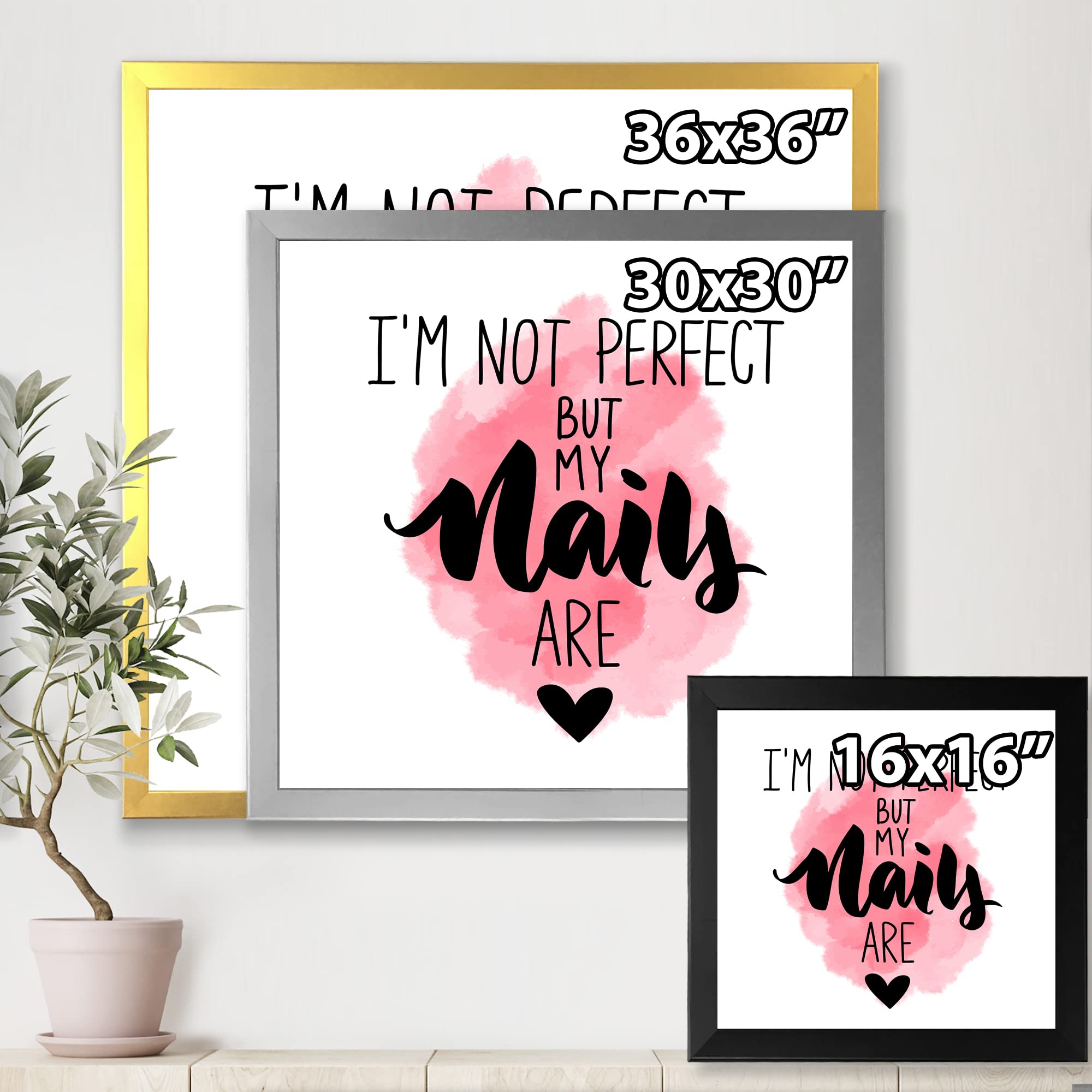 DesignQ 'I Am Not Perfect But My Nails Are' Modern Framed Wall Art - Chic Nail Salon Decor, Living Room Statement Piece, Unique Gift for Nail Lovers