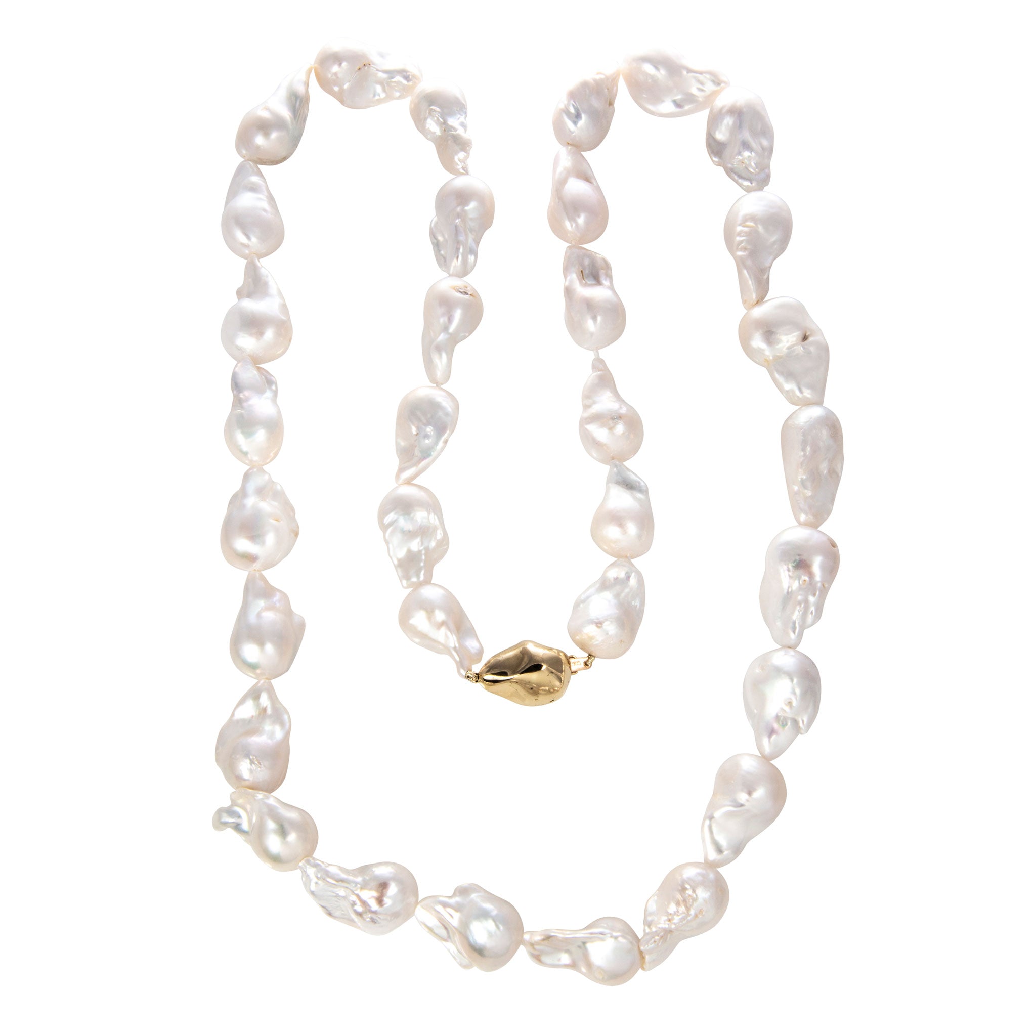 14K Yellow Gold Baroque Pearl Necklace with Clasp - Elegant White Pearl Jewelry for Women, Perfect for Weddings, Parties & Special Occasions