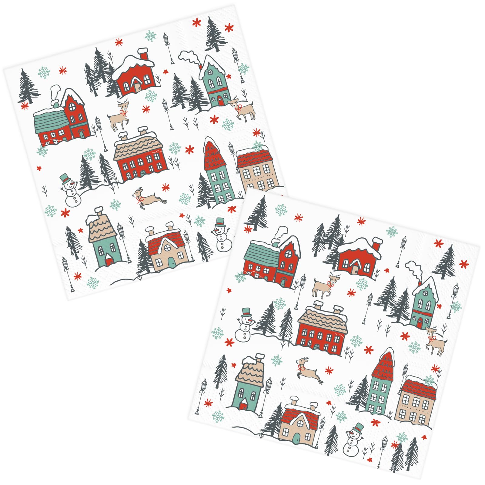 Christmas Party Napkins - 80 Pack Disposable Snow, House & Street Design Holiday Dinner Napkins for Christmas & New Year Celebrations - Perfect for Festive Gatherings, Family Dinners & Holiday Decorations