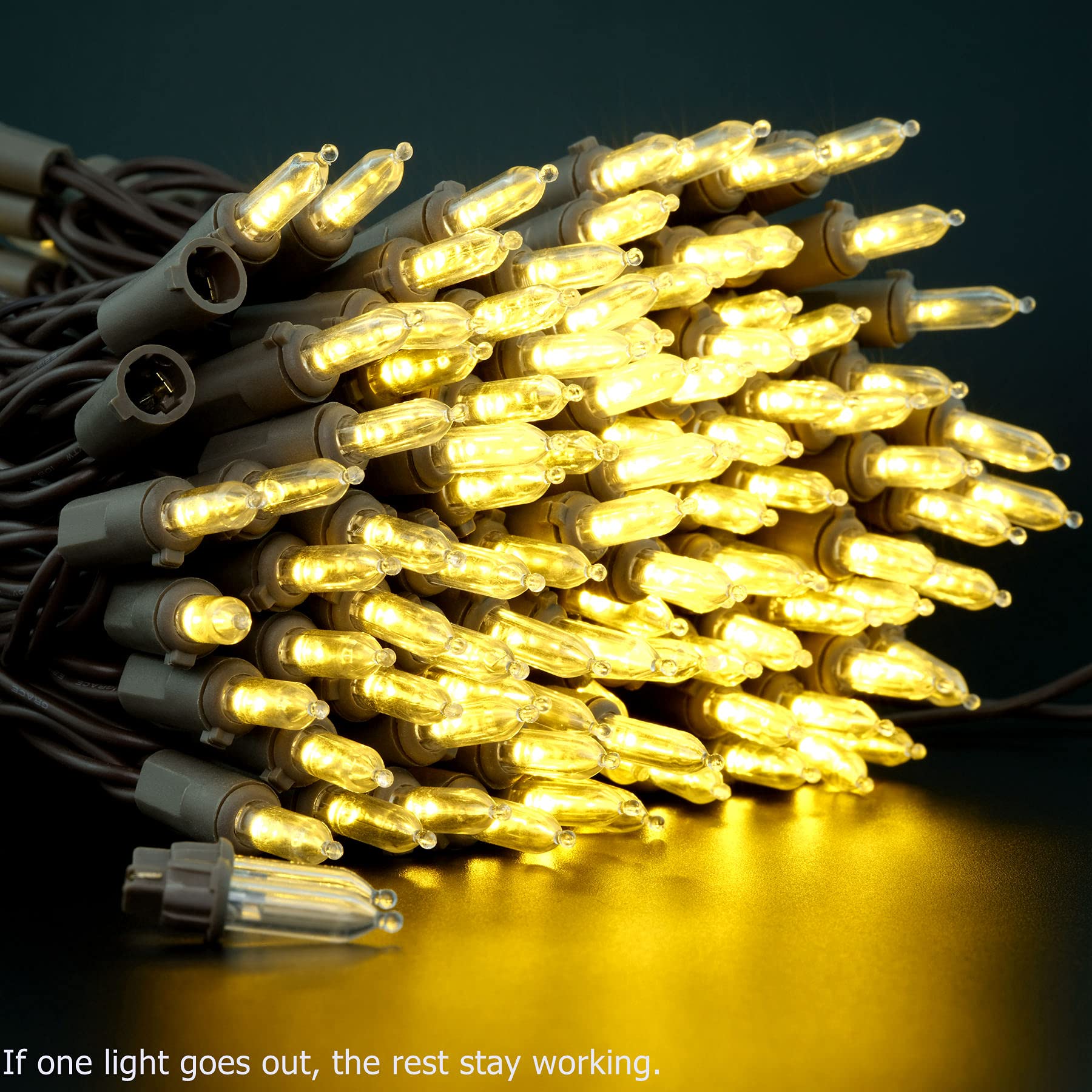 200 Warm White LED Christmas Lights - 66ft Brown Wire UL Certified Commercial Grade Holiday String Lights for Indoor & Outdoor Decor, Trees, Roofs, and Party Events