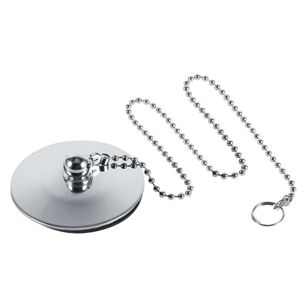 Premium Chrome Kitchen & Bathroom Sink Drain Stopper - Heavy Duty Solid Metal Waste Plug with Chain - Ideal for Kitchen Sinks, Bathroom Vanities & Bathtubs (Prevents Clogs & Protects Pipes)