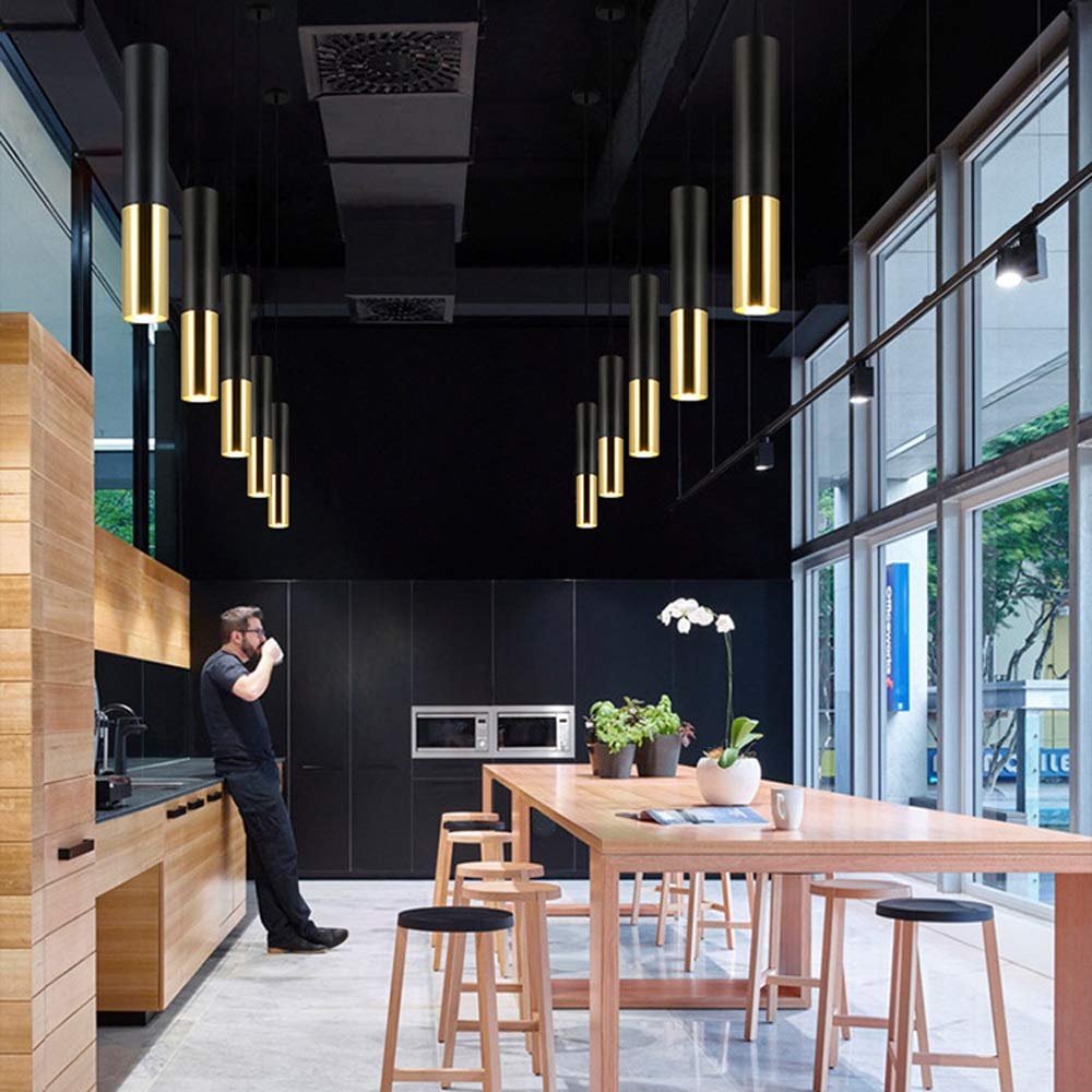 3 Pack 7W Modern LED Pendant Light Fixture - Black Cylinder Long Tube Hanging Ceiling Lamp, 6000K Daylight - Perfect for Kitchen Island, Dining Room, Living Room, Counter & Shop Decor Lighting