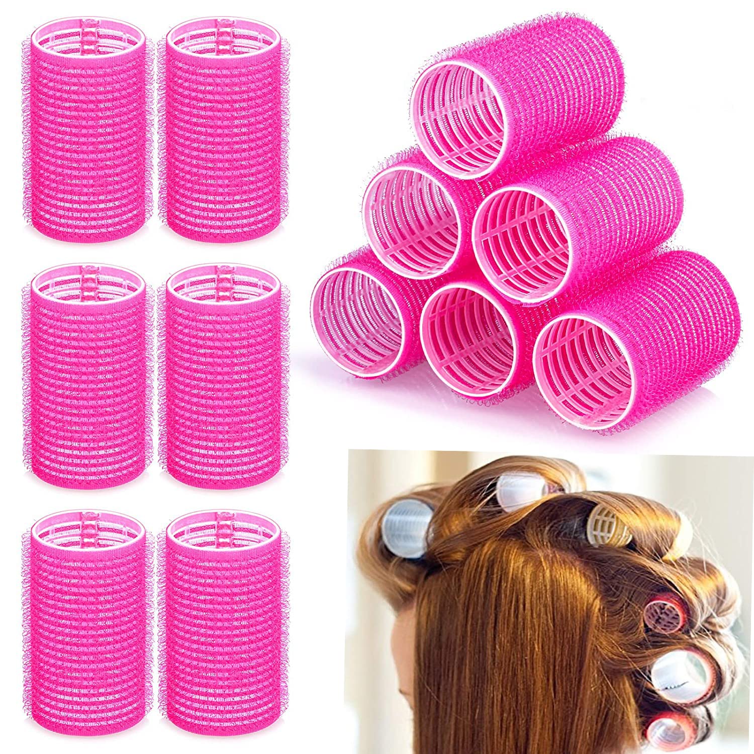 Wizme 6-Pack Self-Grip Hair Rollers for Long Hair - No Heat Curling Rods with Clips for Natural Waves & Volume | Perfect for Home Styling, Salon Looks & Special Occasions
