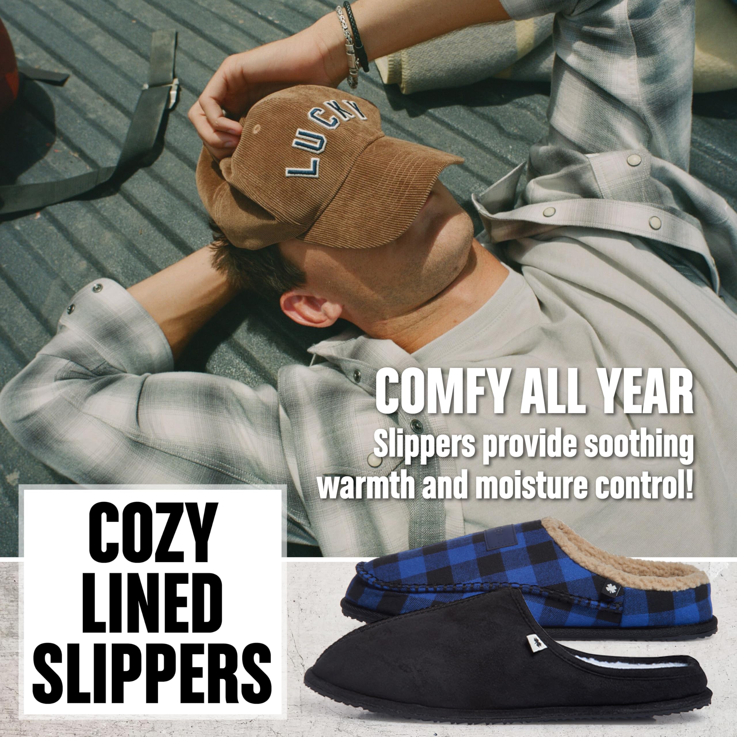 Lucky Brand Men's Memory Foam Slip-On Clogs - Comfortable Indoor/Outdoor House Shoes with Warm Fleece Lining - Perfect for Home, Garden, and Relaxation