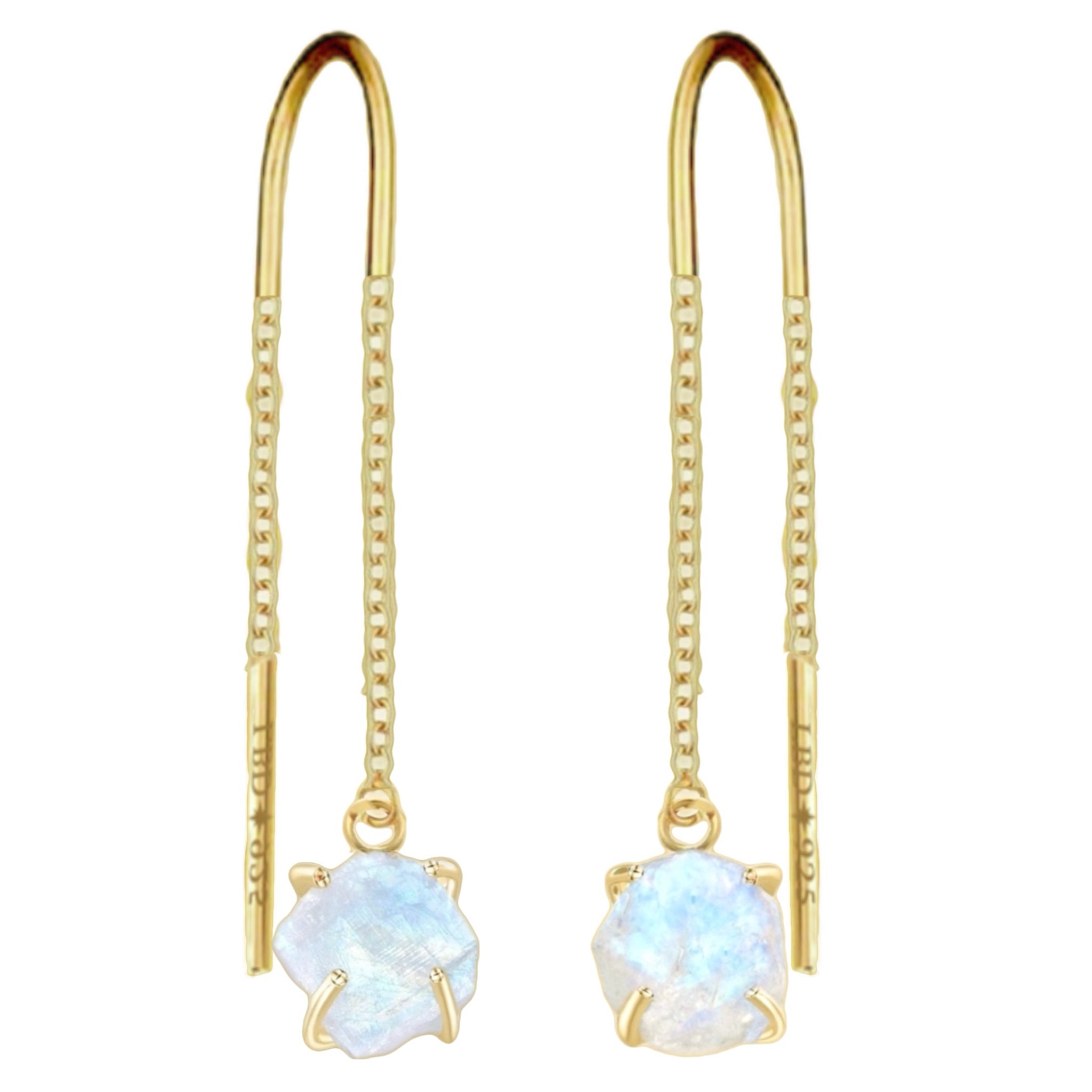 Gold Raw Moonstone Threader Earrings for Women - Natural Gemstone Boho Jewelry - Perfect for Everyday Wear, Parties & Special Occasions