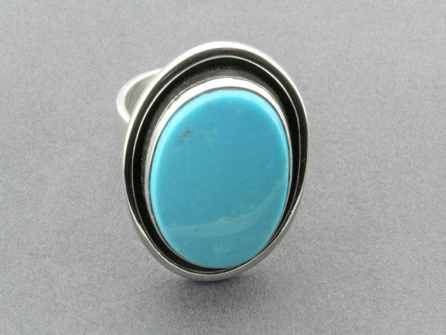 Turquoise & Oxidized Silver Double Bezel Ring - Handmade Boho Jewelry for Women, Perfect for Weddings, Parties & Everyday Wear