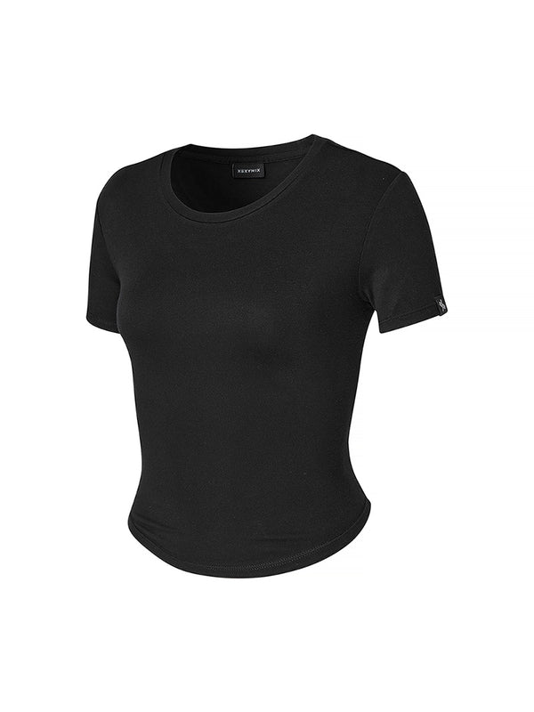 Soft Tension Round Crop Top for Women - Stretchy Comfort Fit Summer Fashion T-Shirt | Perfect for Yoga, Beach & Casual Outfits