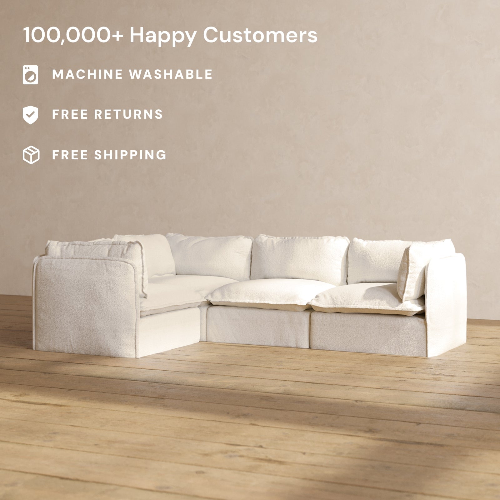 Modular Performance 4-Seater Corner Sectional Sofa in Mousse Fabric | Relaxed Blend Design for Living Room, Family Room & Lounge Areas