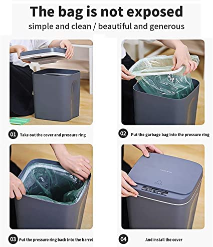 Smart Automatic Induction Trash Can 16L - Self-Sealing Self-Changing Touch-Free Garbage Bin with LED Lights (Space Gray) for Kitchen, Bathroom & Office Waste Disposal