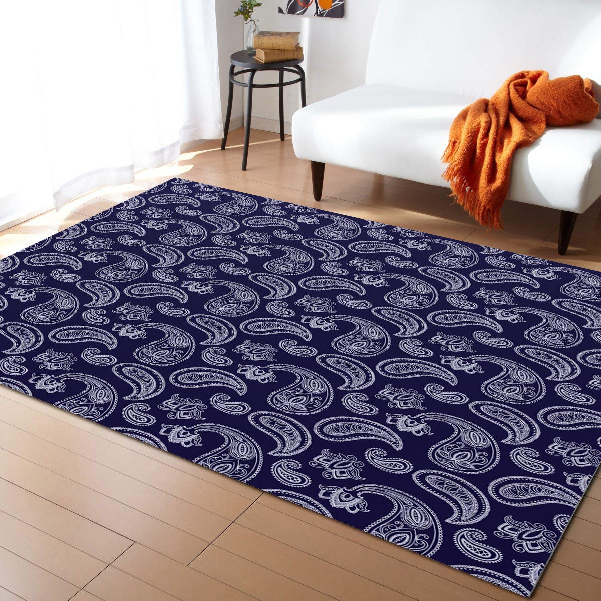 Vintage Paisley Floral Blue Ethnic Style Indoor Area Rug - Ultra Soft Rectangle Floor Mat for Bedroom & Living Room - 3'x5' - Perfect for Boho Decor, Cozy Home & Modern Interior Design