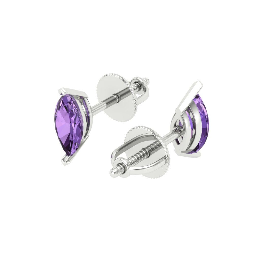 1.0 Carat Marquise Cut Genuine Simulated Alexandrite Stud Earrings in 14k White Gold – Perfect for Weddings, Parties & Special Occasions