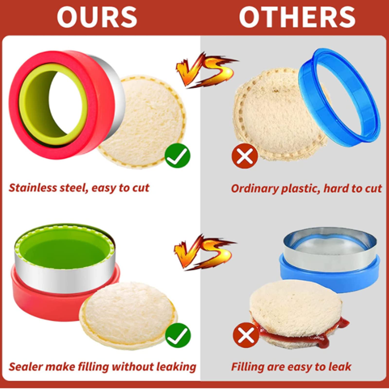 Adocfan 10-Piece Sandwich Cutter and Sealer Set - Large Uncrustables Maker, Bread Mold & DIY Cookie Cutter for Kids Lunch Box, Bento Box - Perfect for School Lunches, Picnics and Party Snacks