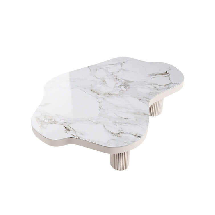 White Sintered Stone Coffee Table - Modern 3-Leg Indoor Tea Table for Living Room, Lounge & Office - Durable & Stylish Home Decor