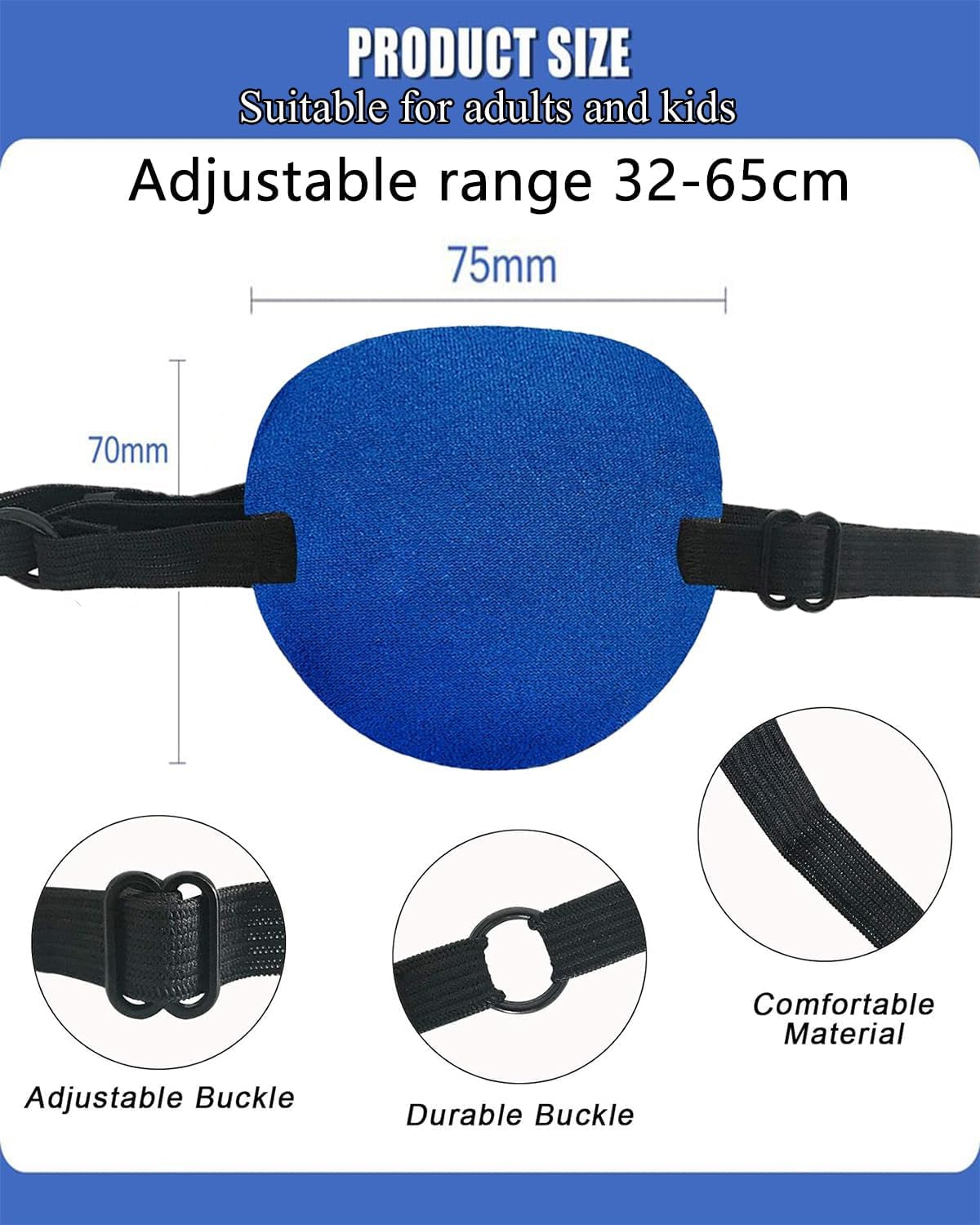 3Pcs Adjustable Lazy Eye Patches for Kids & Adults - Soft 3D Eye Mask for Halloween, Christmas & Pirate Costumes - Reusable Black, Blue, Red Eye Covers for Amblyopia Treatment & Cosplay