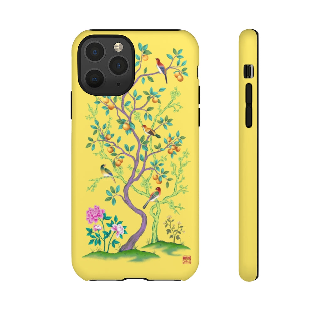 Premium Yellow Mandarin Tree iPhone Case - Durable Protective Cover for iPhone 12/13/14/15 - Trendy Artistic Design for Daily Use & Gifting