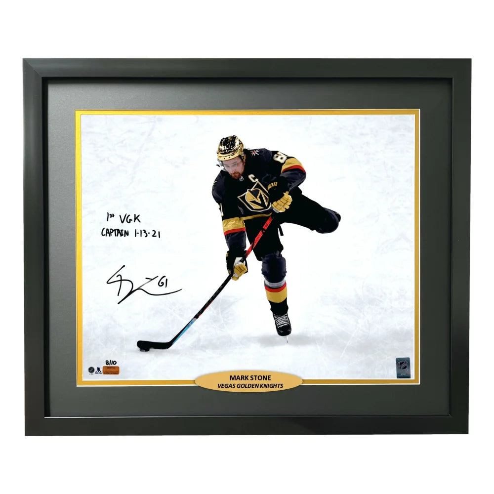 Mark Stone Autographed Framed Vegas Golden Knights 16x20 Photo - First VGK Captain Inscribed #D/10 with COA - Perfect for Hockey Fans, Sports Memorabilia Collectors, and Man Cave Decor