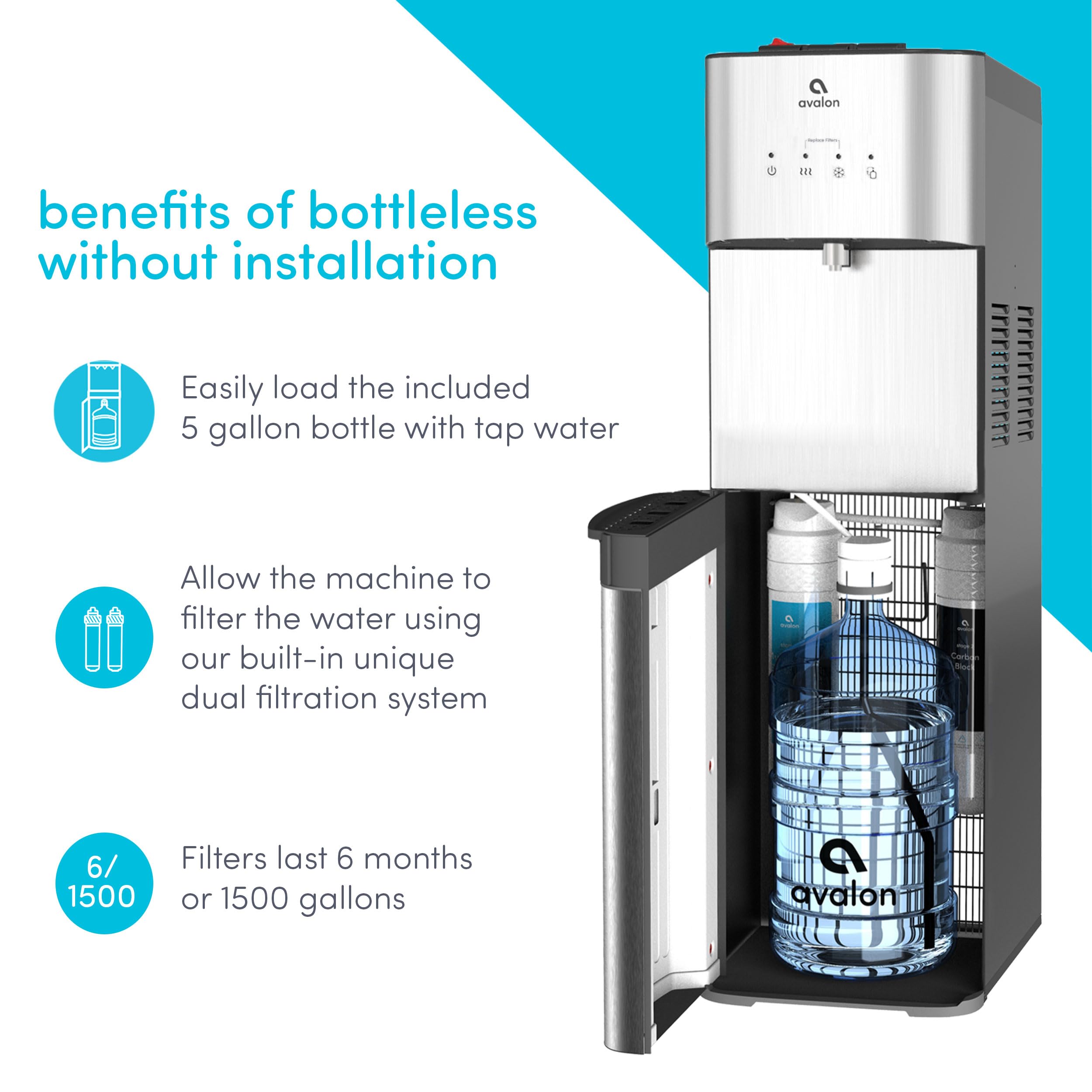 Avalon A3F Bottom Loading Water Cooler Dispenser with BioGuard - 3 Temperature Settings & UL Certified Filter - Perfect for Home, Office, and Gym Hydration