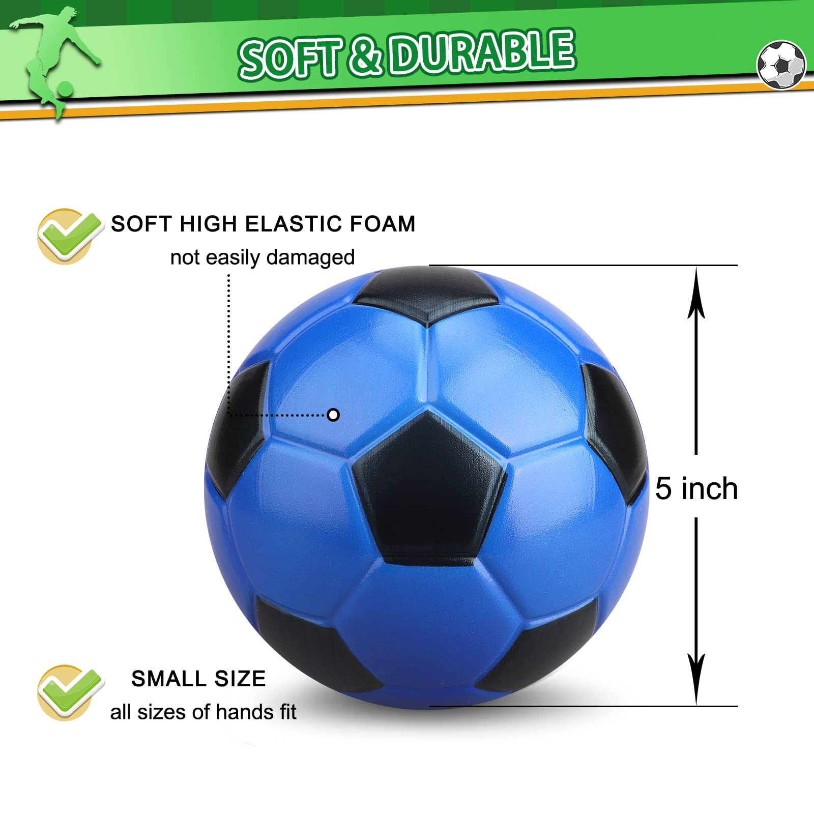 5 Inch Soft Foam Mini Soccer Balls - Slow Rising Indoor Training Balls for Kids & Adults | Perfect for Mini Soccer Hoops, Pool Games, Beach Fun & Stress Relief - No Pump Needed - Great Sports Gift for All Ages
