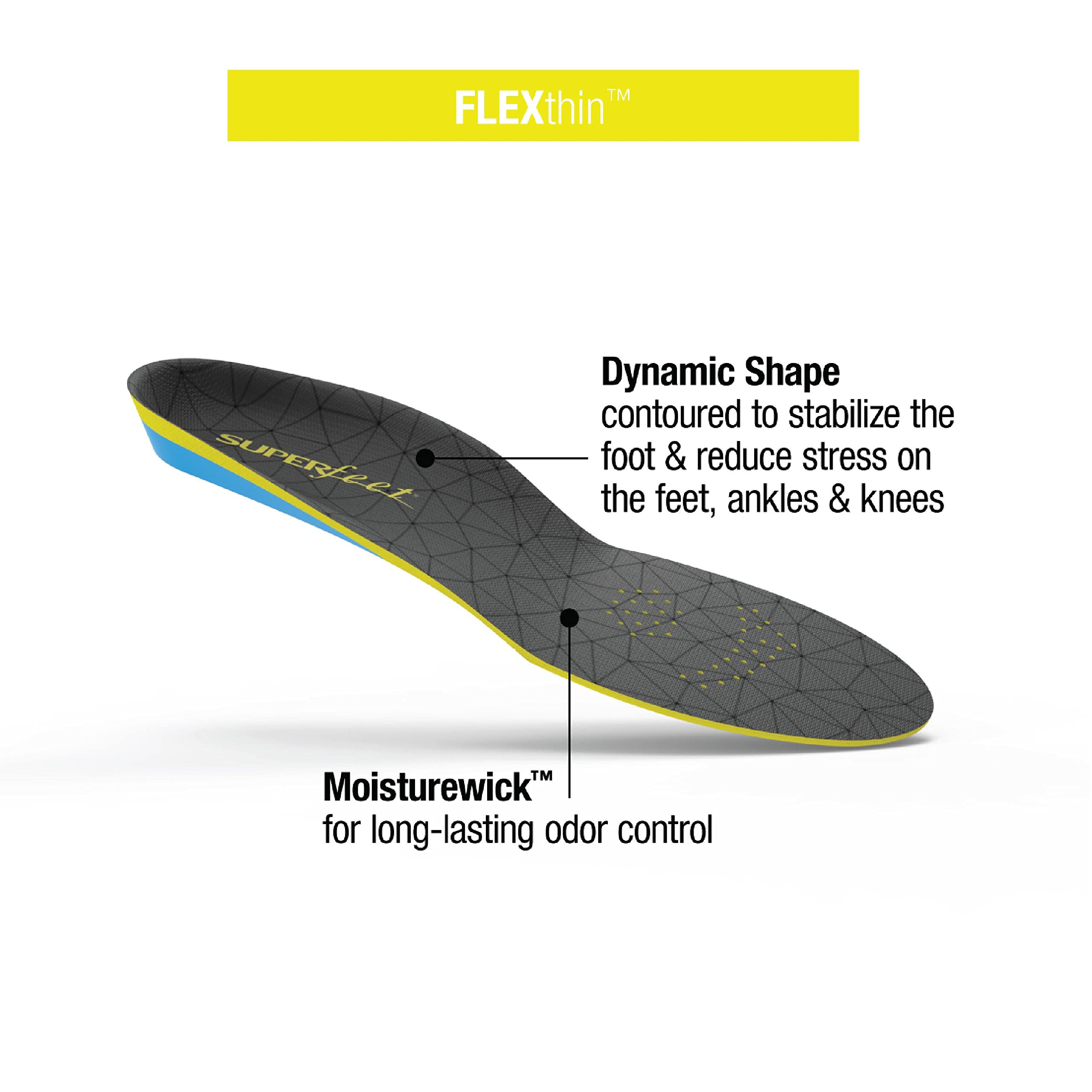 Superfeet FLEXTHIN Comfort Foam Insoles for Running, Walking & Workout Shoes - Arch Support for Men (2.5-5) & Women (4.5-6) - Ideal for Gym, Hiking & Everyday Comfort