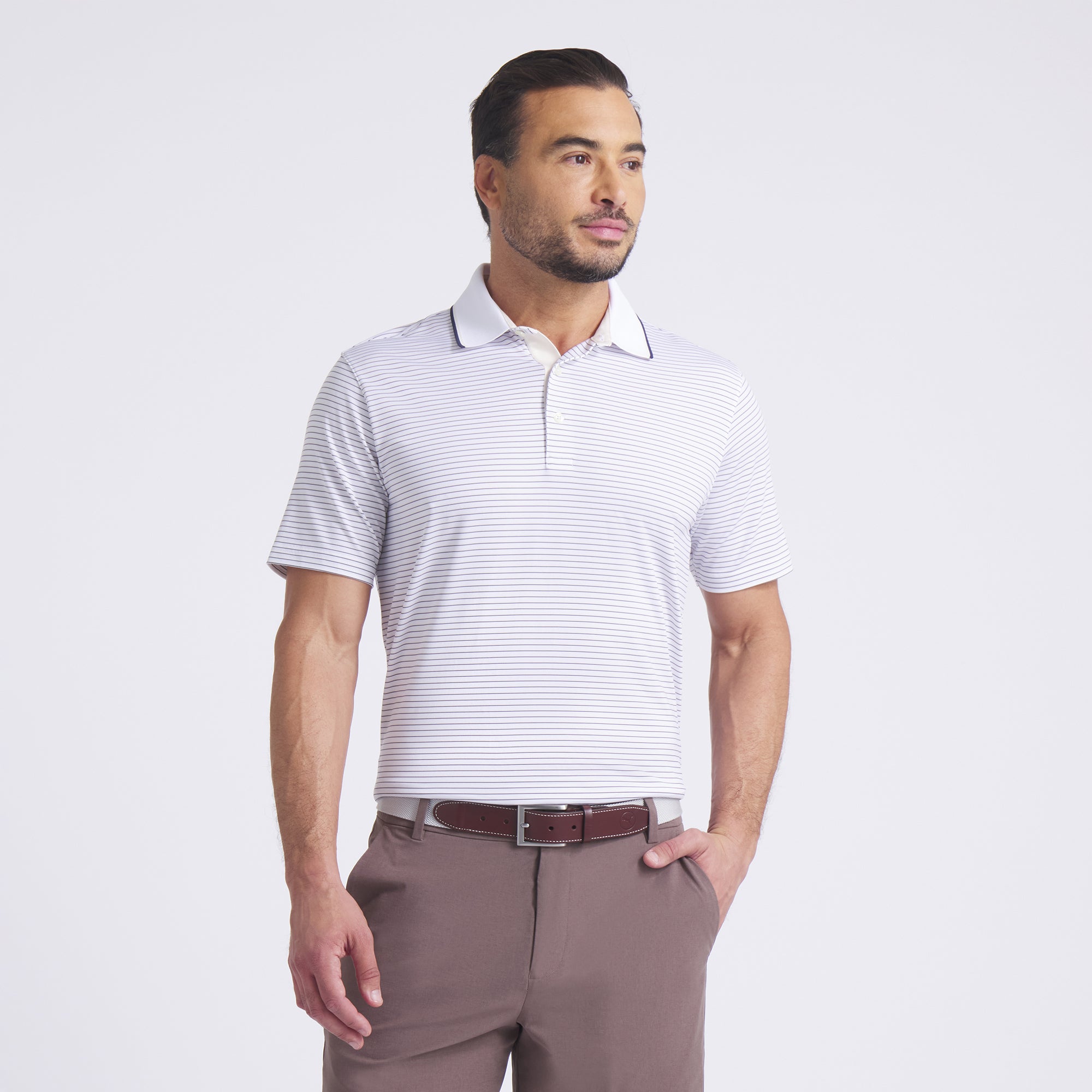 Elevated Stripe Golf Polo Shirt for Men - Breathable & Moisture-Wicking Performance Golf Shirt - Perfect for Golf, Country Club & Casual Wear