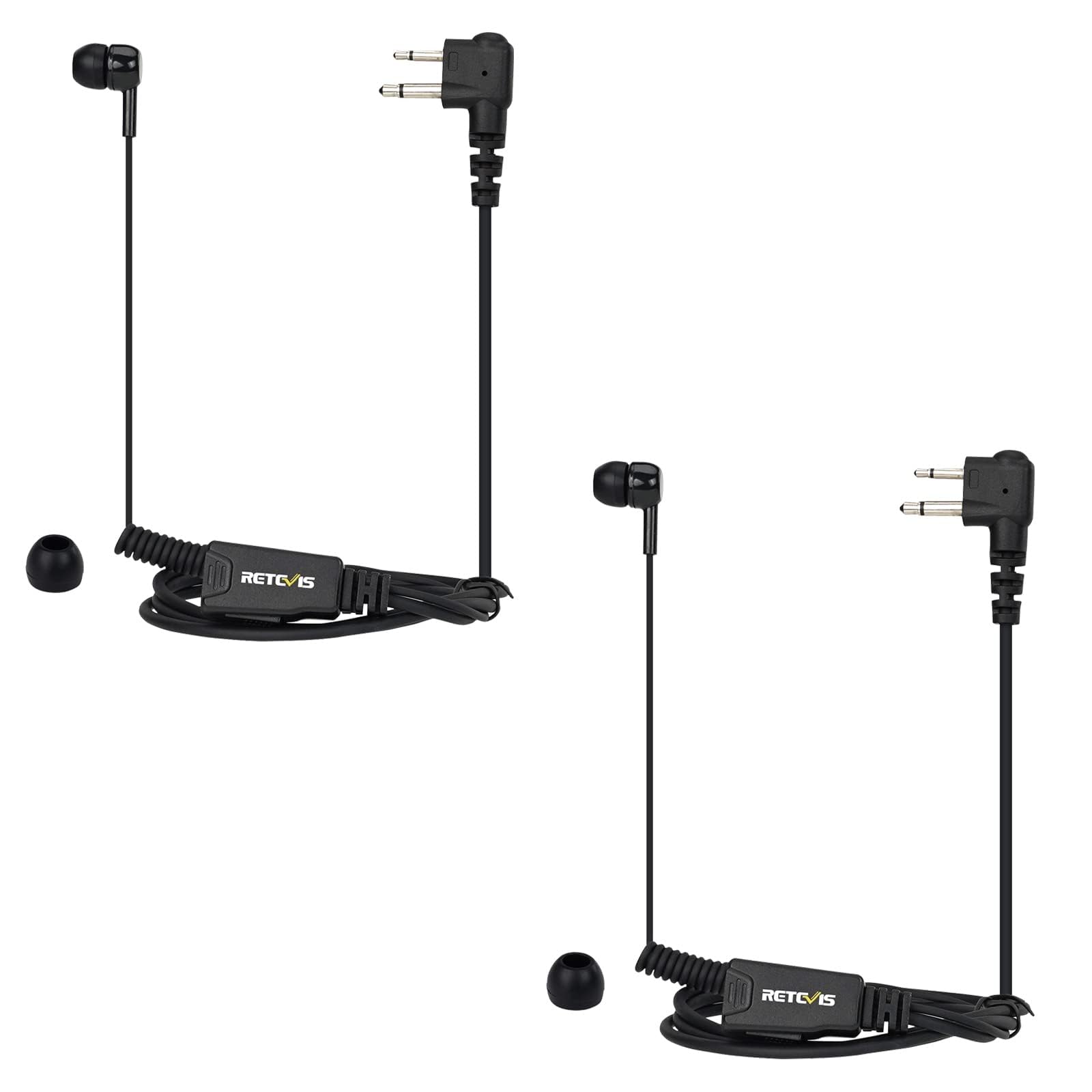 Retevis In-Ear Walkie Talkie Earpiece with Microphone - 2 Pack Coil Tube 2 Pin Headset for Motorola CP100D CP185 CP200 CP200D GP300 GP2000 BRP40 A8 HYT TC610 Two Way Radios - Perfect for Security Guards, Construction Workers & Event Staff Communication