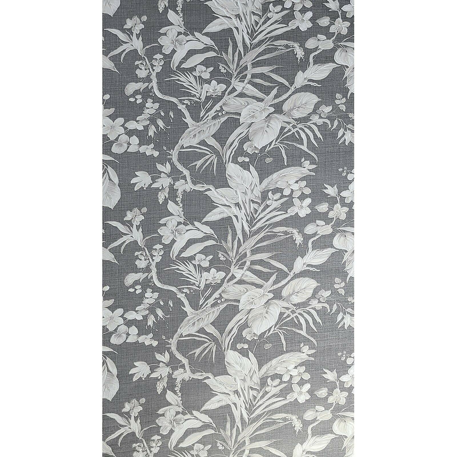 Luxury Modern Floral Wallpaper - Charcoal Gray Taupe Black Metallic Faux Fabric Textured Peel and Stick Wallpaper for Living Room, Bedroom, Home Decor