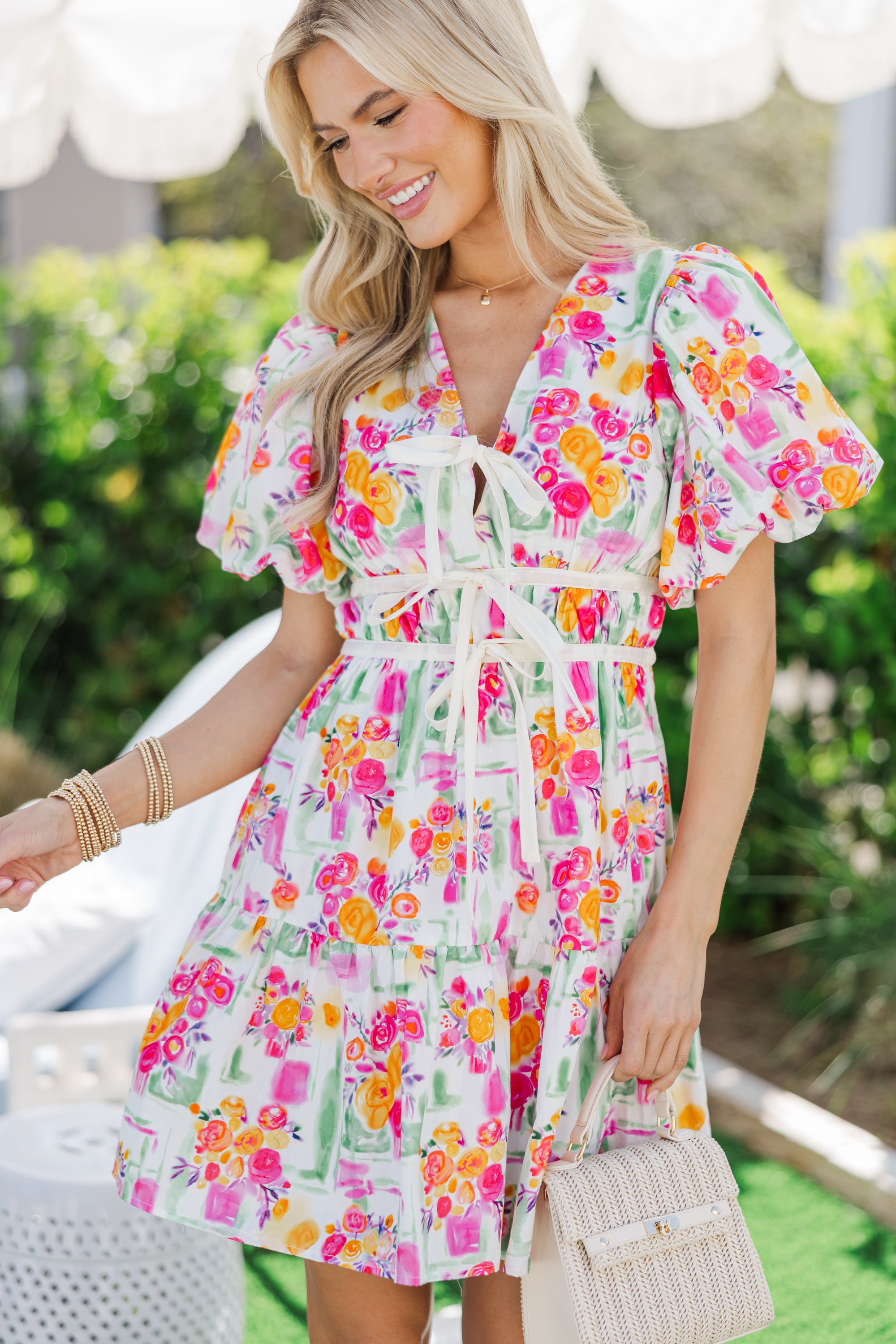 Believe In You Magenta Floral Dress - Women's Summer Flowy Maxi Dress with V-Neck & Long Sleeves - Perfect for Beach Vacations, Date Nights & Outdoor Weddings