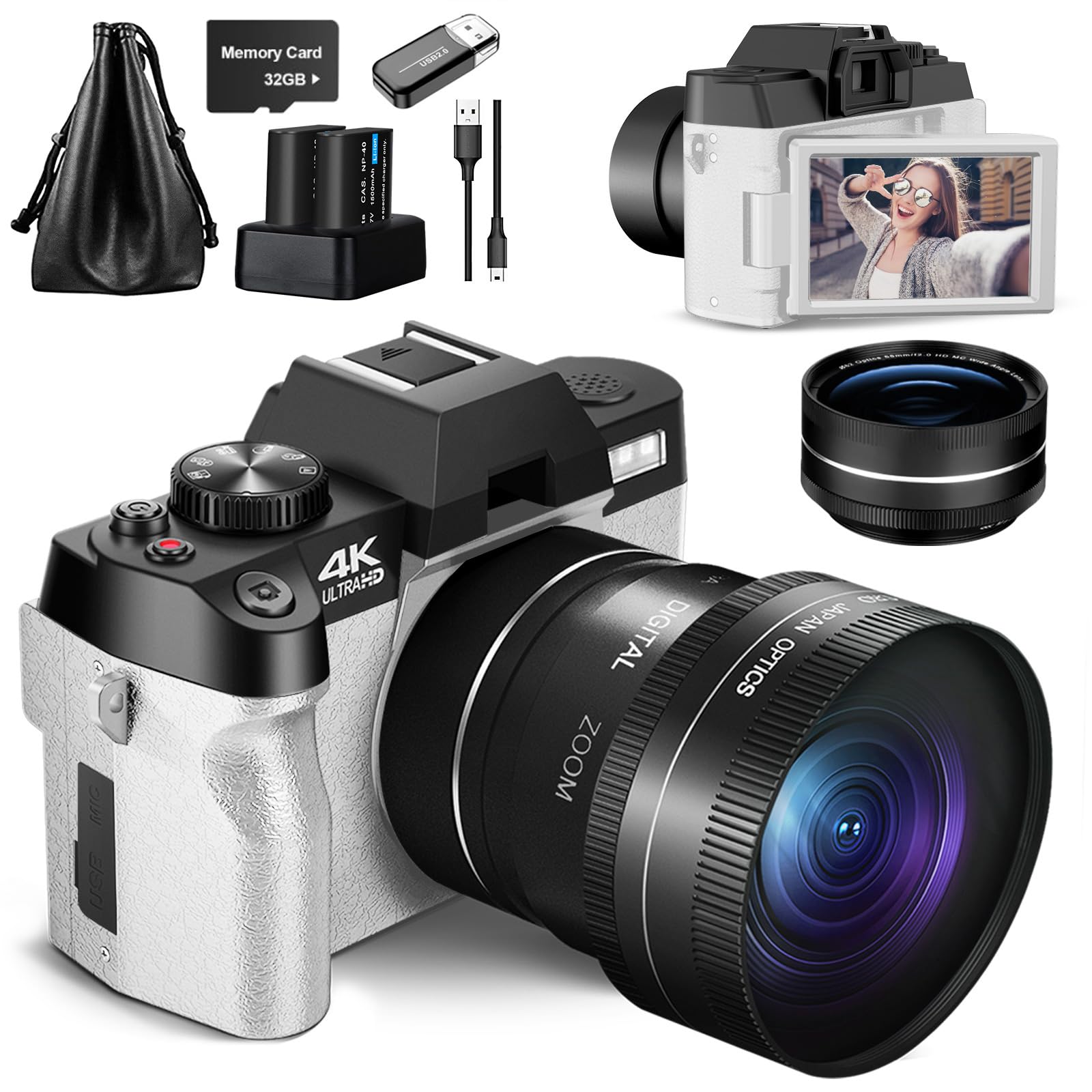 4K 48MP Digital Camera for Photography & Vlogging - WiFi Compact Camera with 180° Flip Screen, Flash, 16X Zoom, Wide-Angle & Macro Lens - Perfect for YouTube, Travel & Everyday Shooting