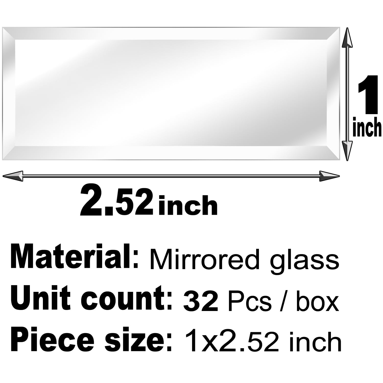 Peel and Stick Beveled Mirror Glass Tiles - 2.5x1 Inch Self-Adhesive Backsplash Tiles for Kitchen & Bathroom Wall Decor - Set of 32 Mirror Mosaic Strips - Perfect for Accent Walls, Vanity Areas, and DIY Home Improvement Projects