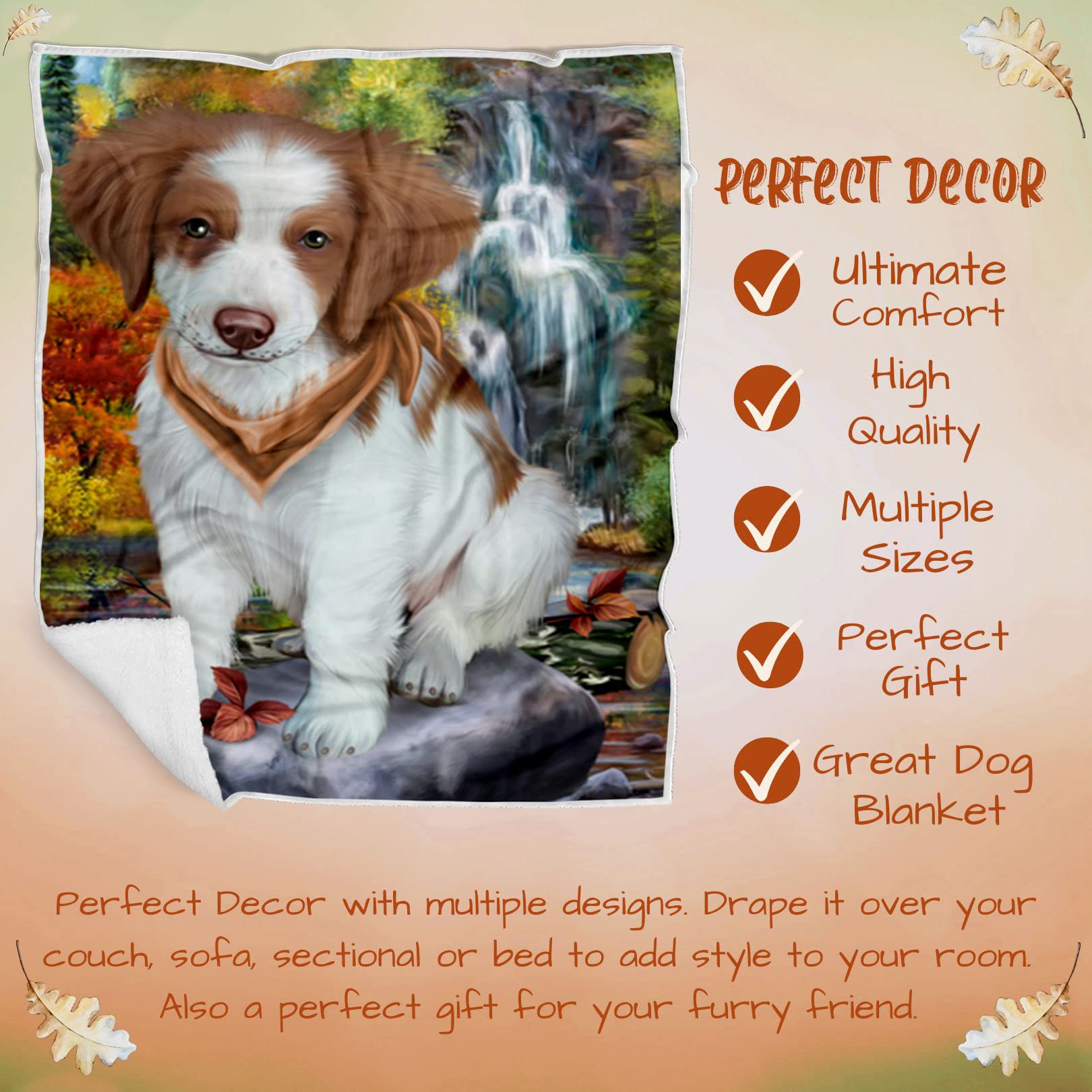 Brittany Spaniel Dog Blanket with Waterfall Design - Lightweight Soft Cozy Durable Pet Blanket for Dogs - Animal Themed Fuzzy Throw Blanket for Sofa Couch Bed BLNKT58326 (50x60 Woven) - Perfect for Cuddling, Lounging & Home Decor