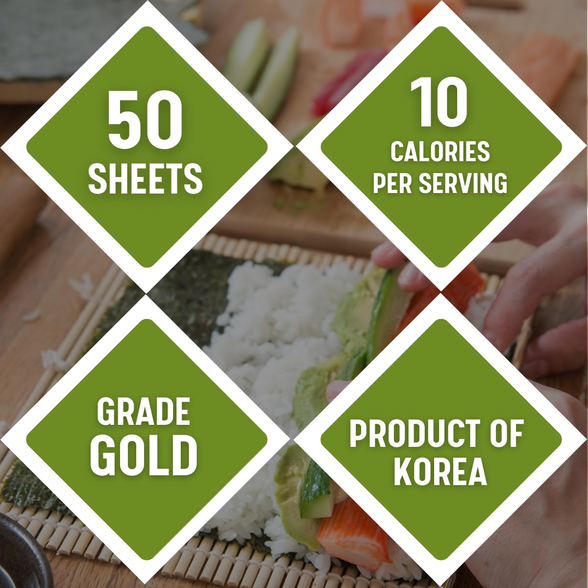 Premium Sushi Nori - Roasted Seaweed (50 Sheets) for Sushi Rolls & Gimbap - Vegan Korean Snack