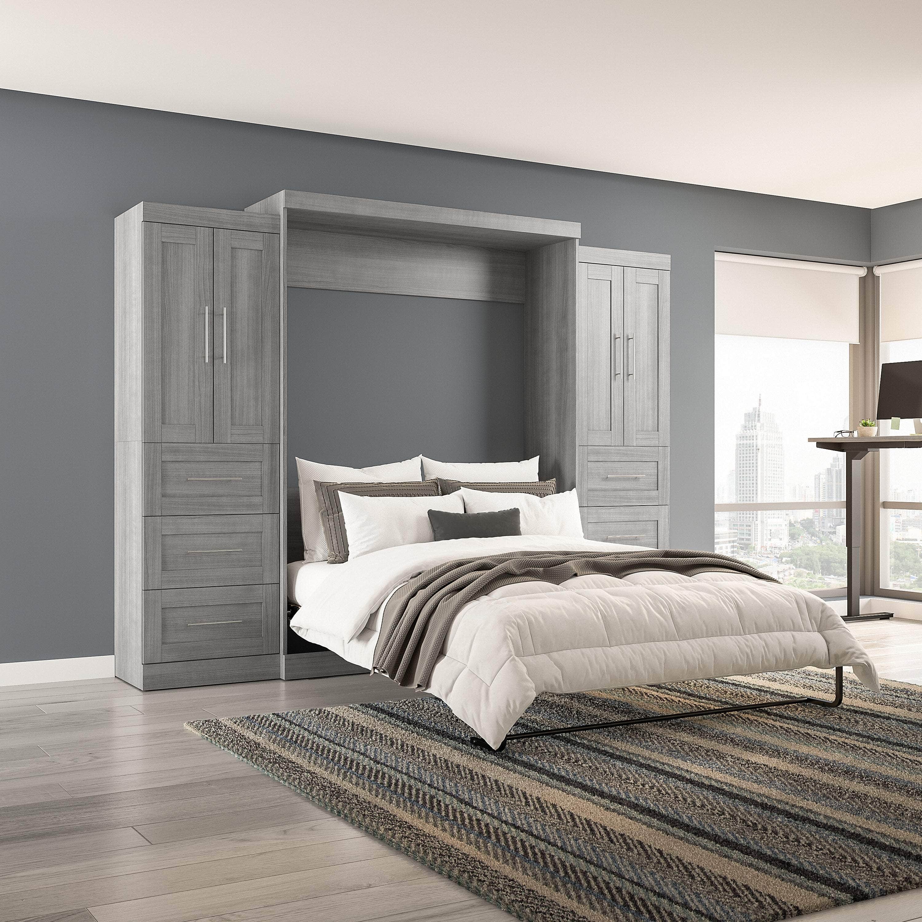 Pur Queen Murphy Wall Bed with Closet Storage Cabinets (115W) - 7 Color Options - Space-Saving Solution for Small Apartments, Guest Rooms & Home Offices