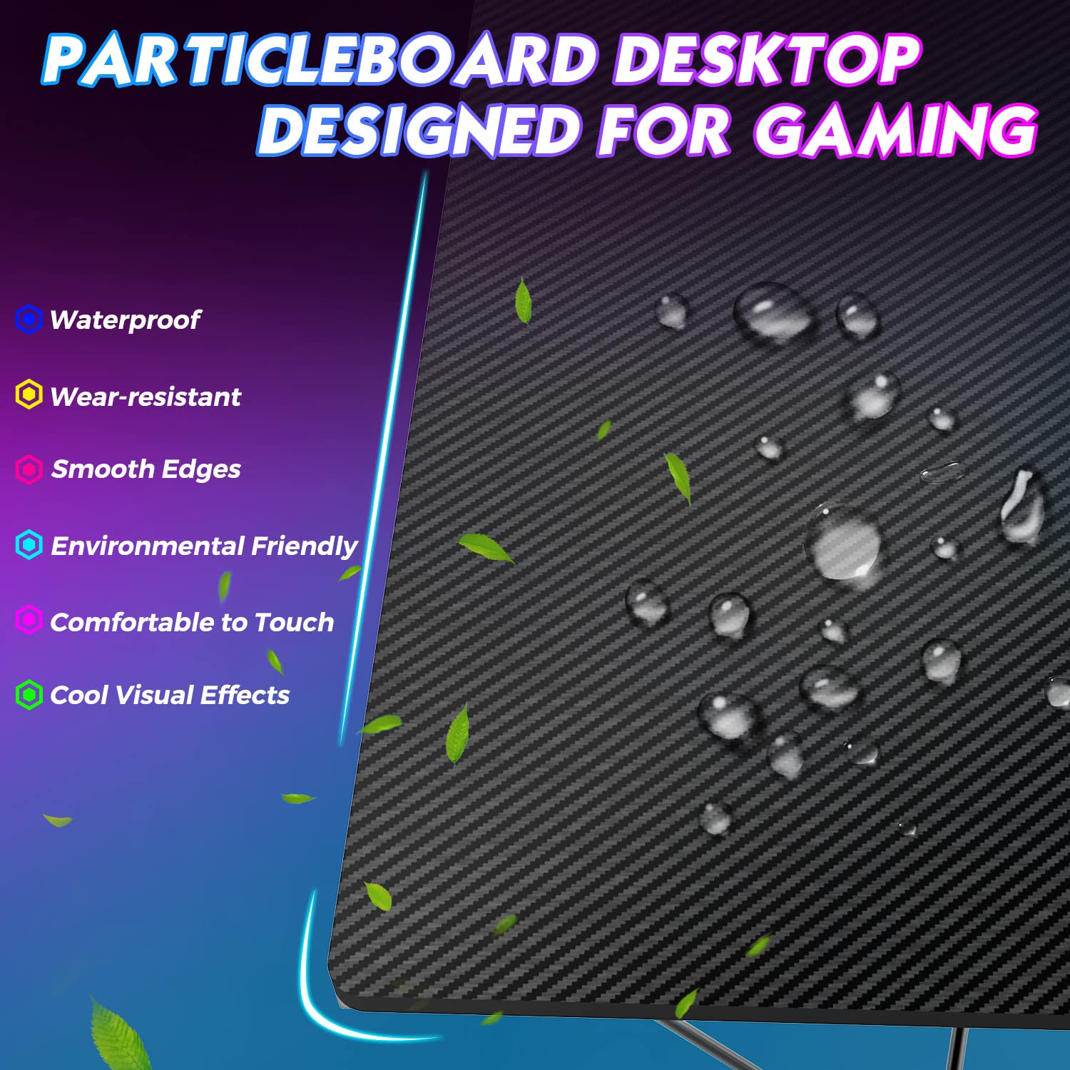 Z-Shaped Gaming Desk with LED Lights - Ergonomic Computer Desk for PC Gaming & Home Office Work - Space-Saving Black Gaming Table for Small Rooms | Perfect for Streamers & Gamers
