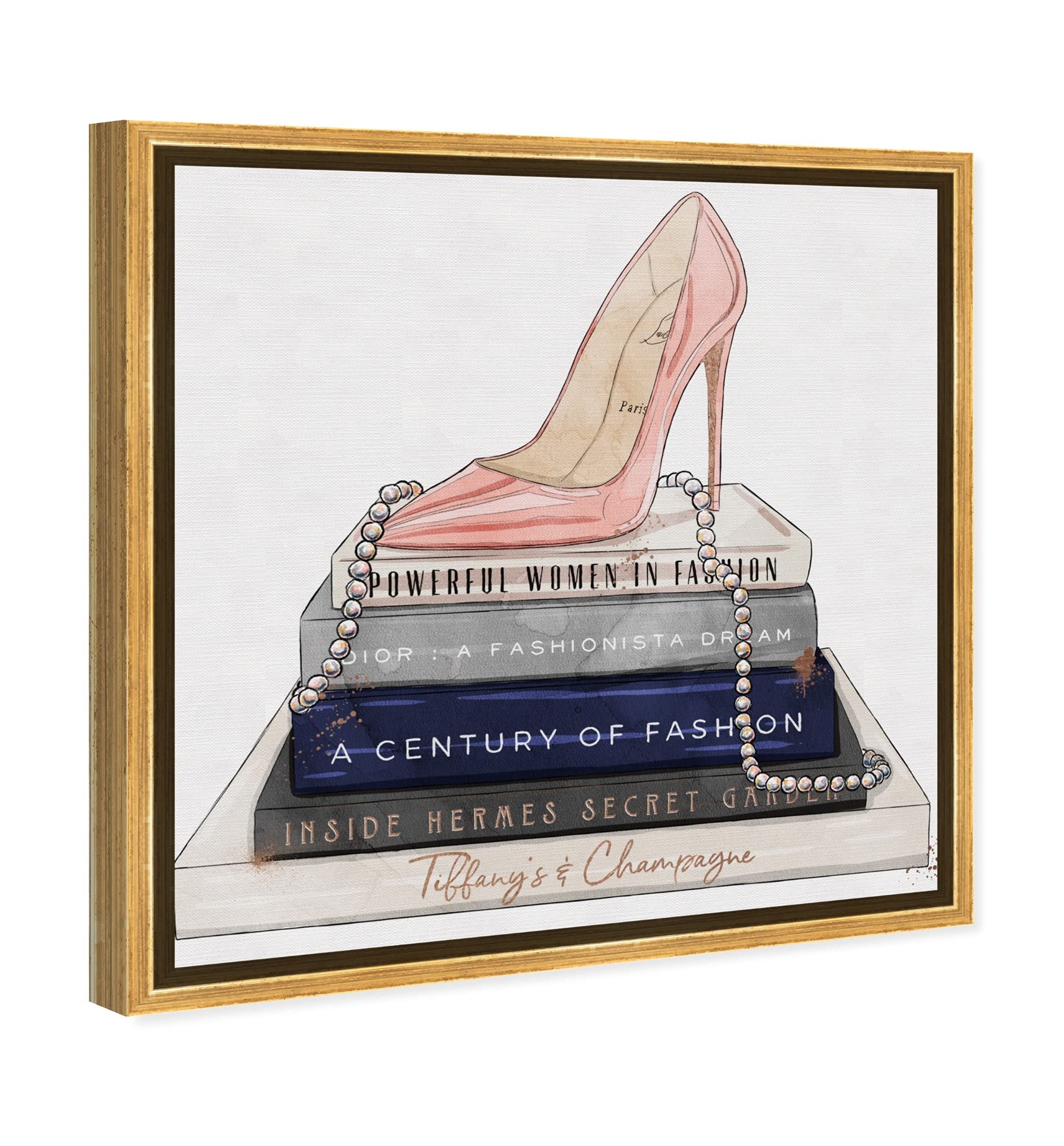 Oliver Gal Fashion & Glam Wall Art Canvas Print - 24x24 Gold Framed Shoes, Blush Stiletto & Navy Books Home Decor | Perfect for Living Room, Bedroom & Office Wall Decor