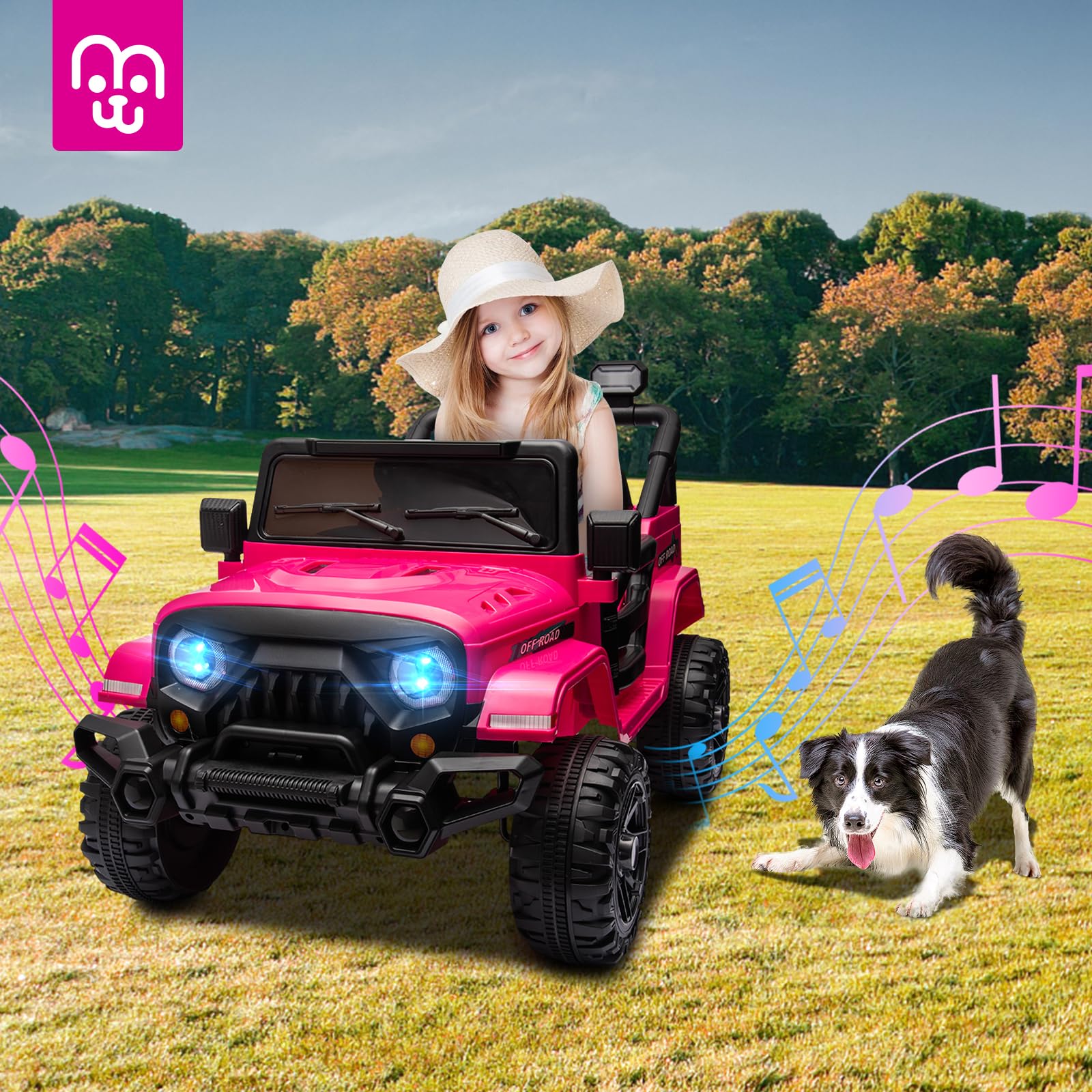 12V Kids Electric Ride-On Truck with Remote Control - 35W Twin Motors, 3.5MPH Max Speed, Bluetooth Music Player, LED Lights & Safety Belt - Perfect Gift for Boys & Girls (Rosy) - Ideal for Outdoor Play, Birthday Gifts & Family Fun