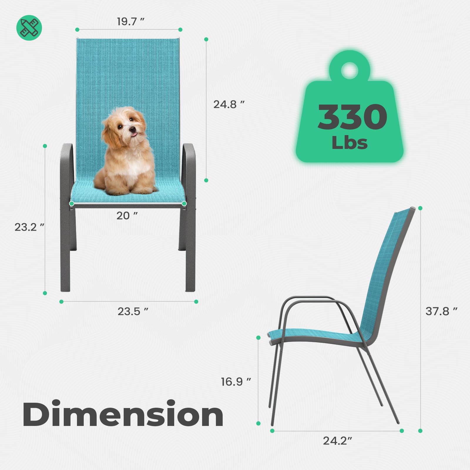 JEAREY 4-Piece Patio Dining Chairs Set - Outdoor Stackable All-Weather Furniture for Backyard, Garden, Poolside - Teal Blue - Perfect for Outdoor Entertaining & Relaxation