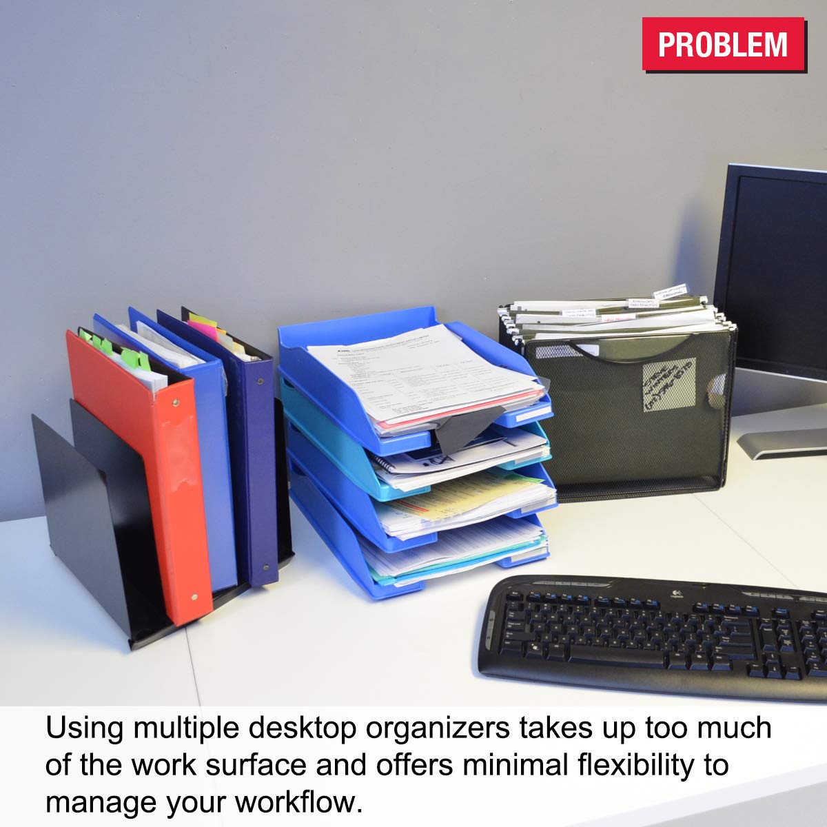 Ultimate Office Desktop Organizer - All-in-One File Sorter, Letter Trays & Hanging File Rack for Forms, Notebooks, Binders & Books | Gray with Black Dividers | Perfect for Home Office, School & Workspace Organization
