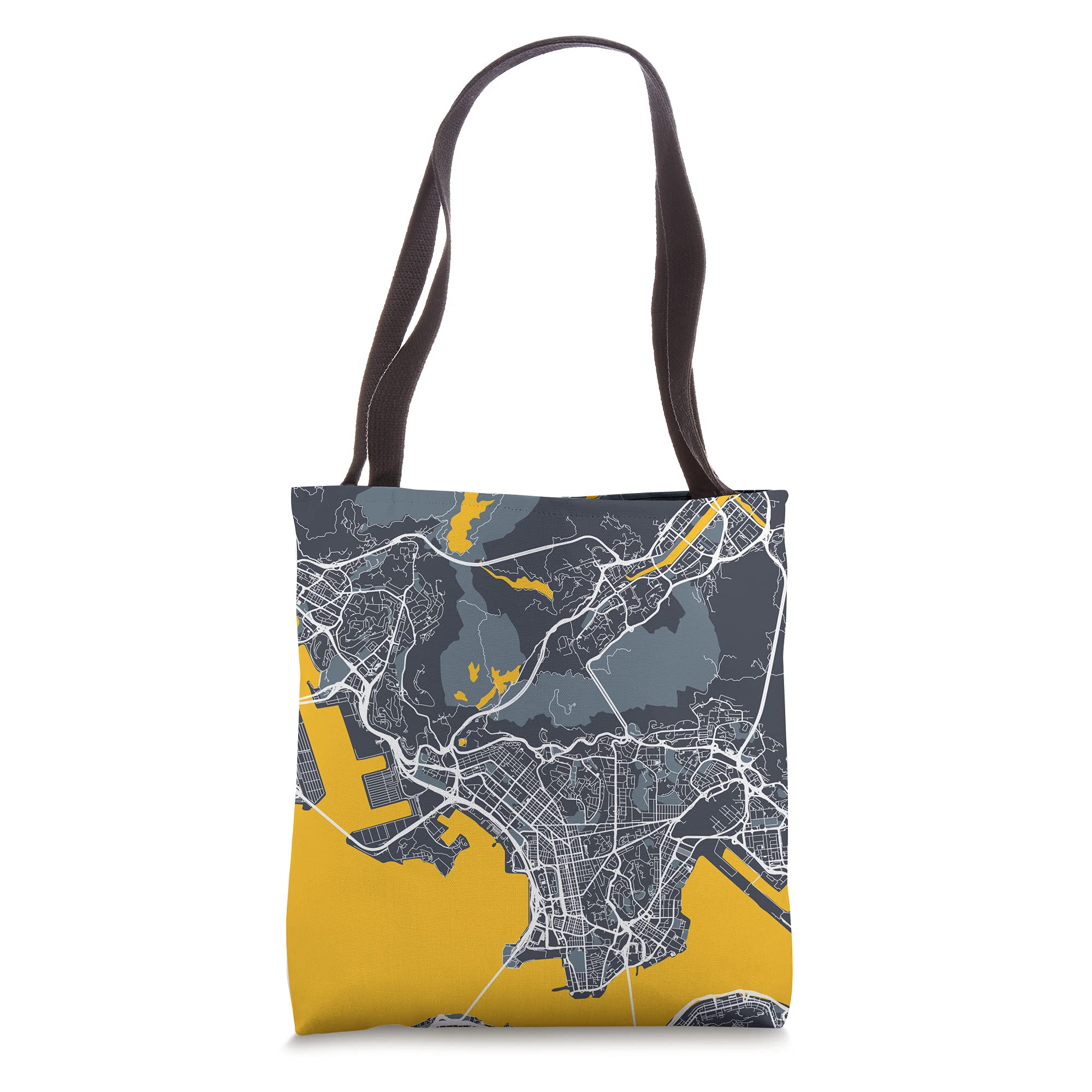 Hong Kong Street Map & China Skyline Tote Bag - Stylish Reusable Shopping Bag for Travel, Work & Daily Use - Perfect Gift for Travel Lovers & City Explorers
