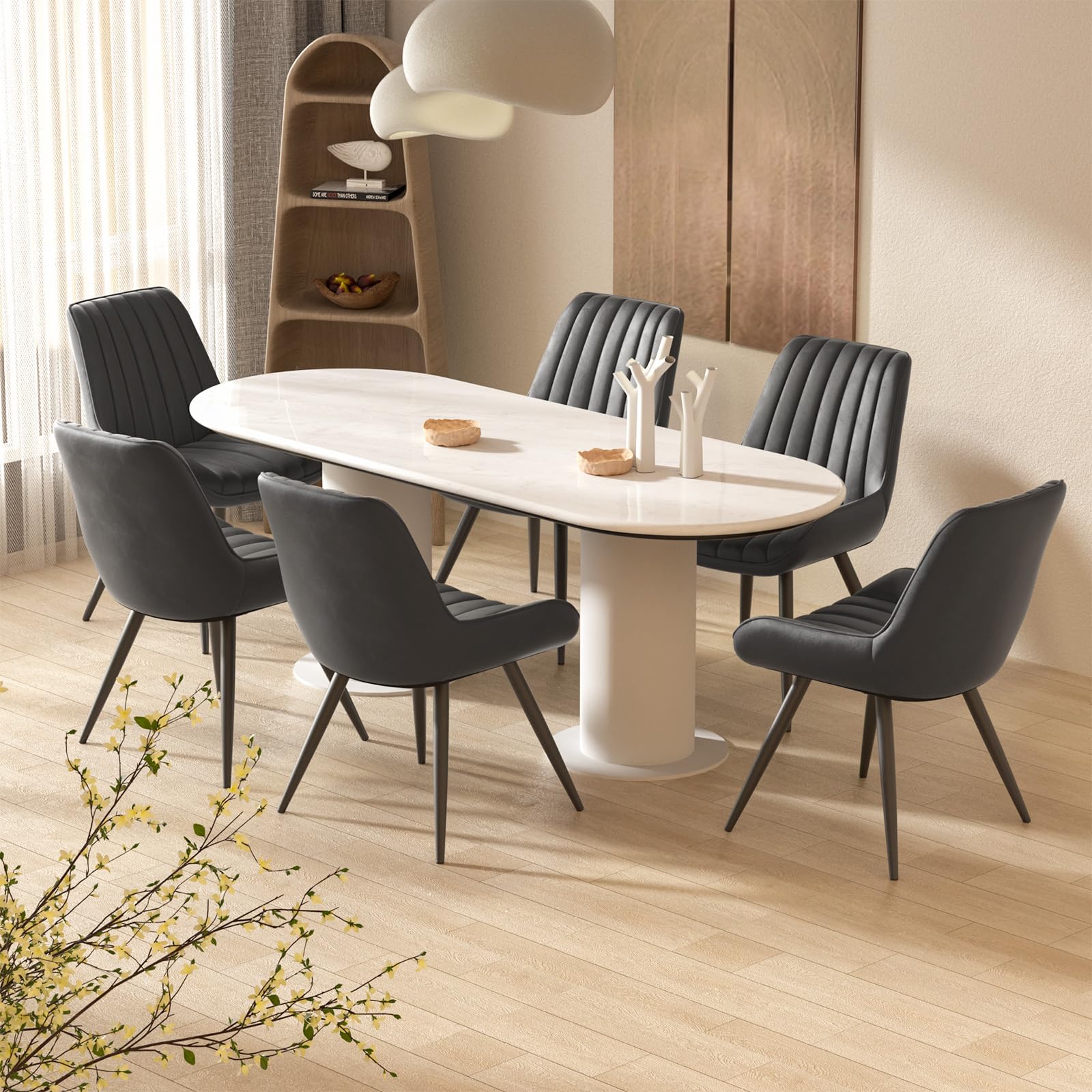 Modern Dining Chairs Set of 4 - Upholstered Fabric Kitchen Side Chairs with Thick Cushions & Sturdy Metal Legs - Comfortable Dining Room Chairs for Home, Restaurant, or Office Use - Black